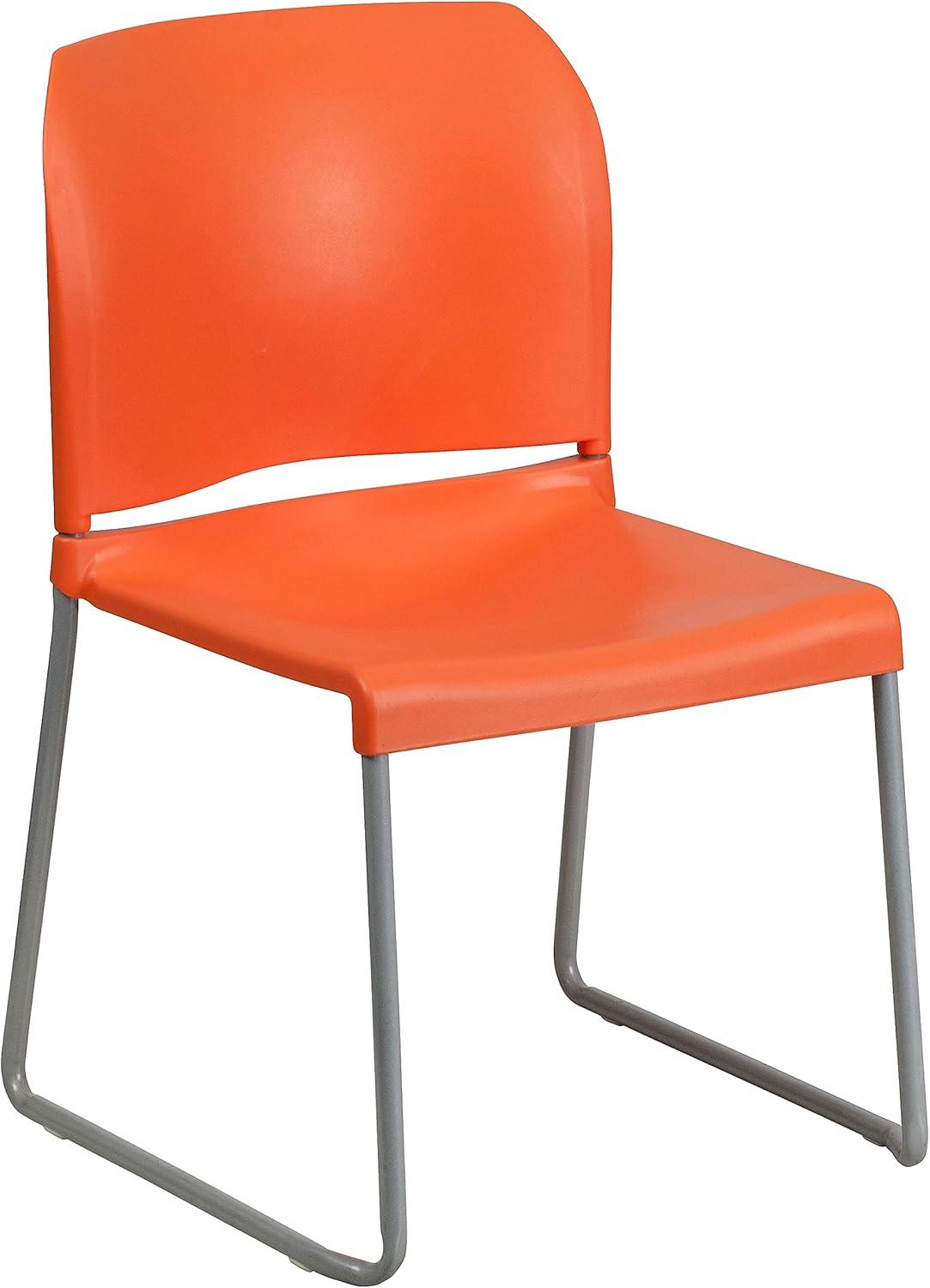 Flash Furniture HERCULES Series 880 lb. Capacity Orange Full Back Contoured Stack Chair with Gray Powder Coated Sled Base