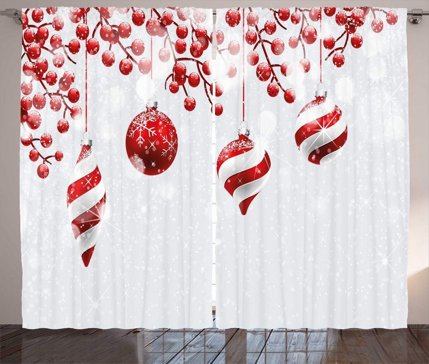 White and Red Polyester Christmas Curtain Panels, 108" x 90"