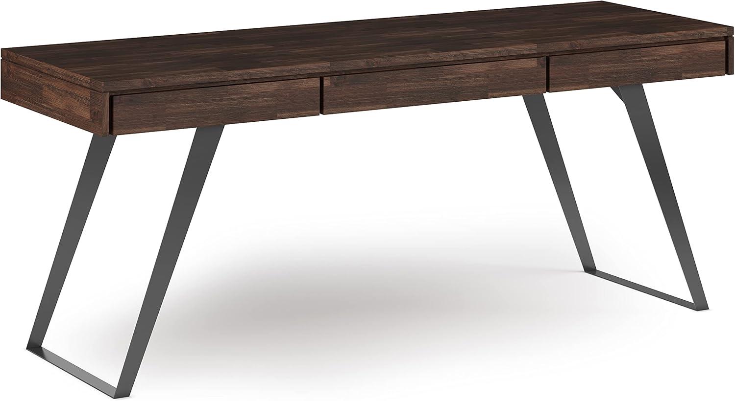 Simpli Home Lowry Solid Acacia Wood Desk, Industrial Style with Keyboard Tray and 2 Drawers