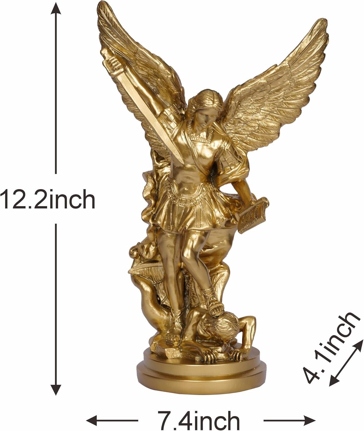 Trinx 12.2In St Michael Archangel Statue San Miguel Arcangel Statue Saint Michael Defeating Satan Michael Angel Statue Collection Figurines St. Michael Bronze Sculpture Archangel Michael Statue
