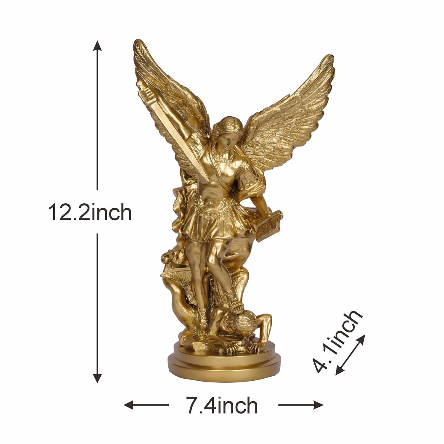 Trinx 12.2In St Michael Archangel Statue San Miguel Arcangel Statue Saint Michael Defeating Satan Michael Angel Statue Collection Figurines St. Michael Bronze Sculpture Archangel Michael Statue