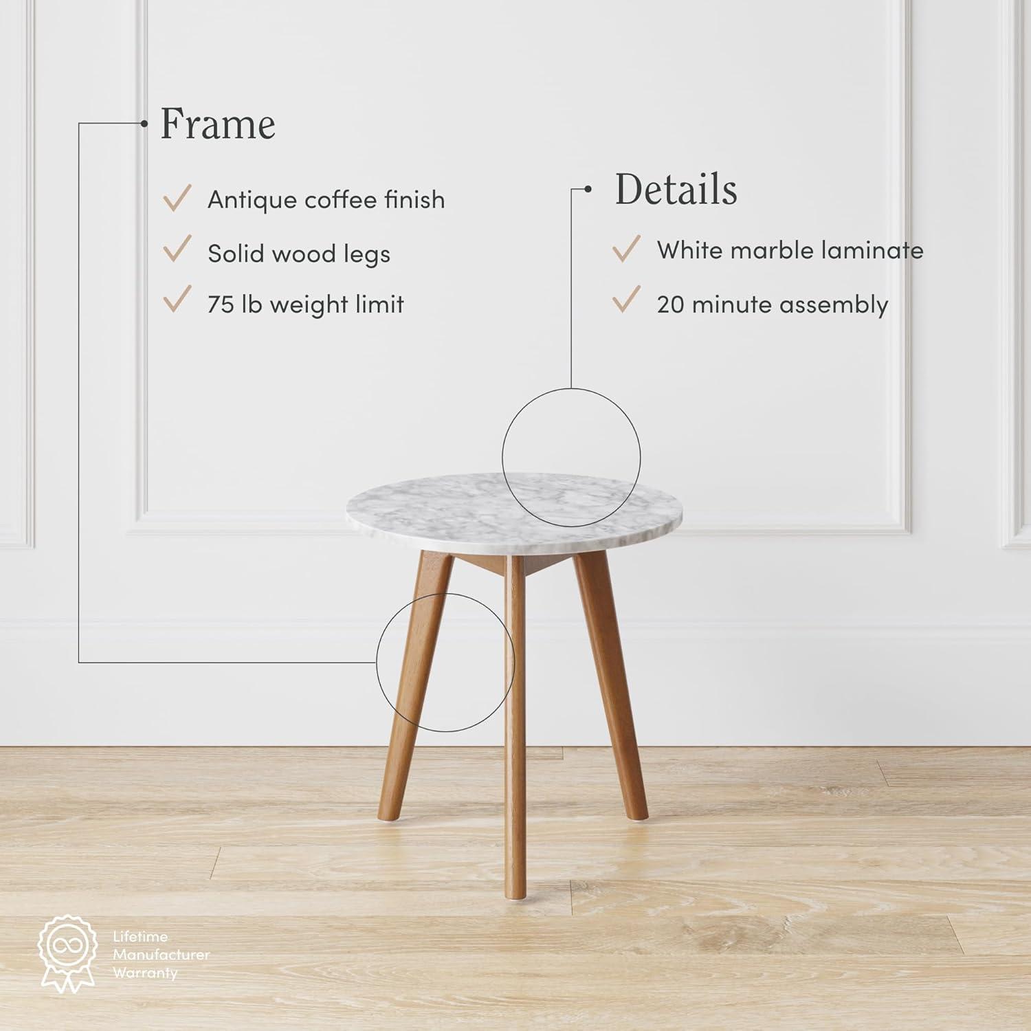 Solid Wood and Faux Marble Round Side Table - Nathan James