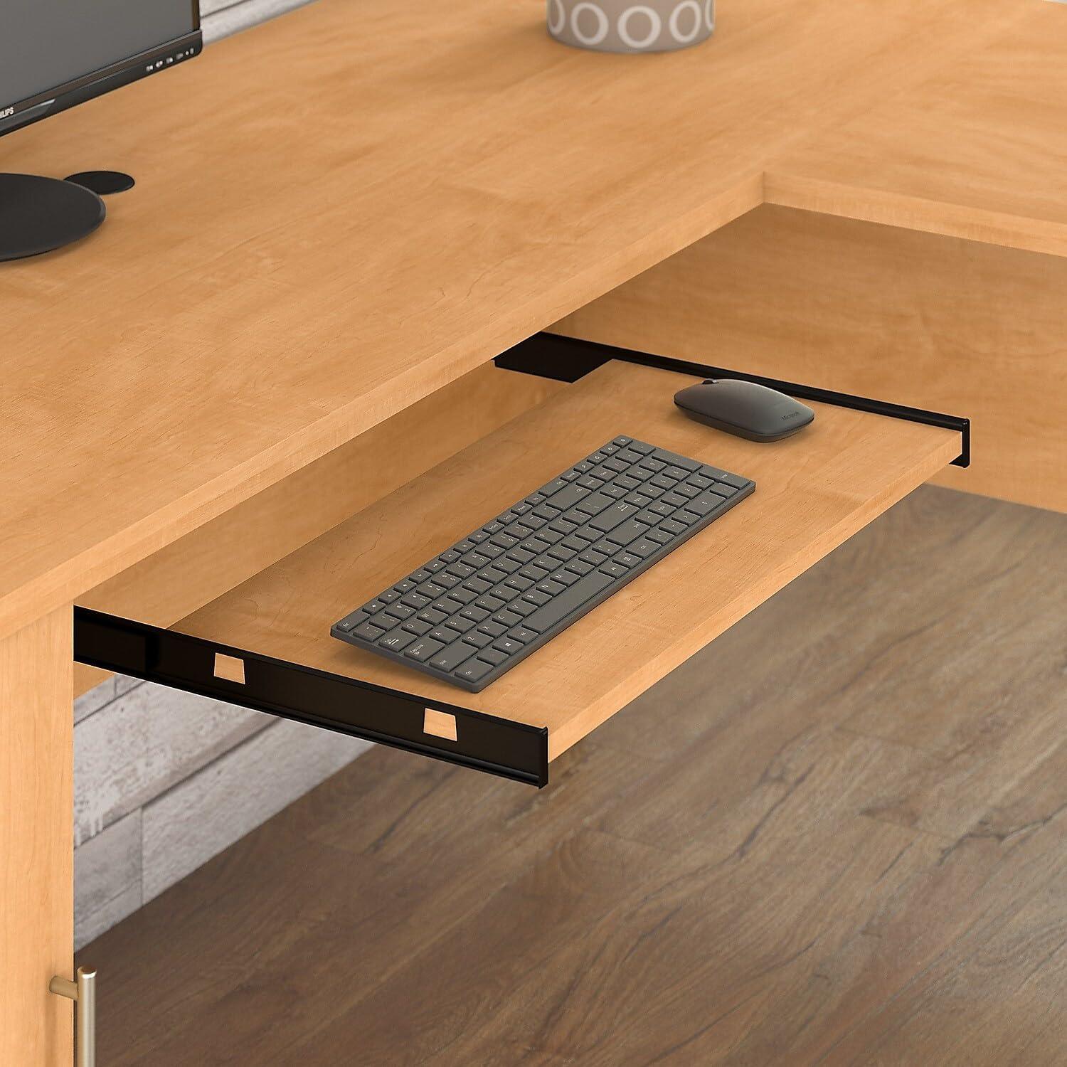 Bush Furniture Somerset 60 in L Desk with Hutch, Keyboard Tray, File and Storage in Maple Cross