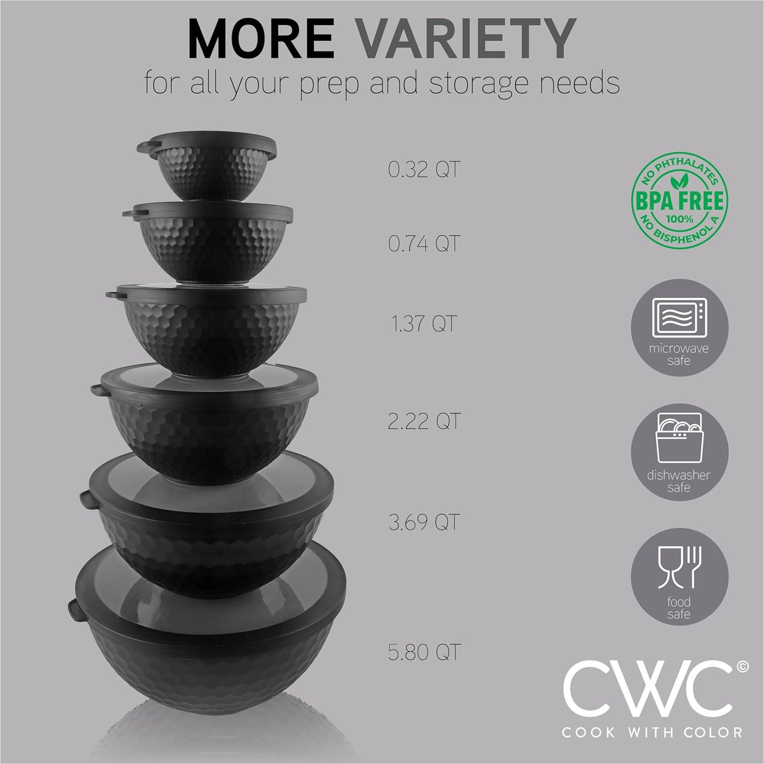 WRIWON 12 Piece Nesting Bowls Set includes 6 Prep Bowls and 6 Lids