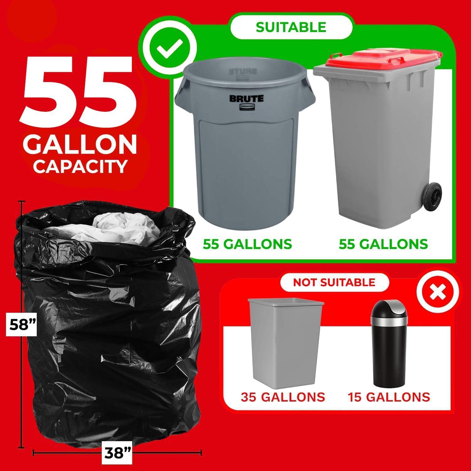 ToughBag 55 Gallon Trash Bags, 2.5 Mil Contractor Bags, 32 Count - Made in USA