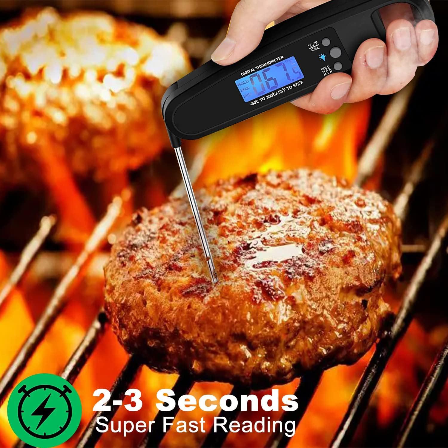 Instant Read Meat Thermometer for Kitchen Cooking, Digital Food Thermometer for Deep Fry, Outdoor BBQ, Grill in Black