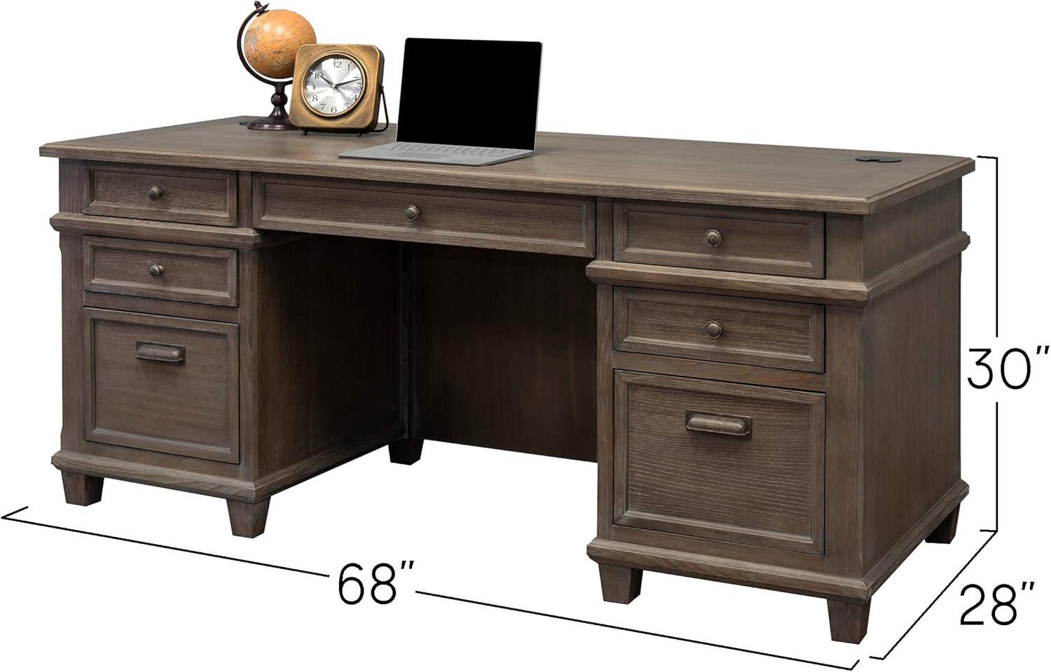 Carson Double Pedestal Desk Brown - Martin Furniture: Solid Wood, Veneers, No Assembly Required