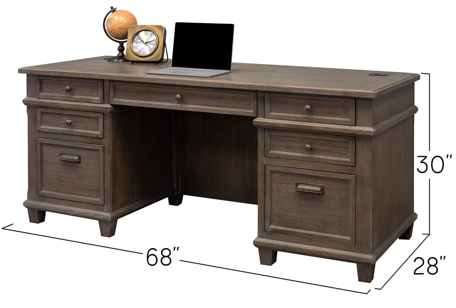 Carson Double Pedestal Desk Brown - Martin Furniture: Solid Wood, Veneers, No Assembly Required