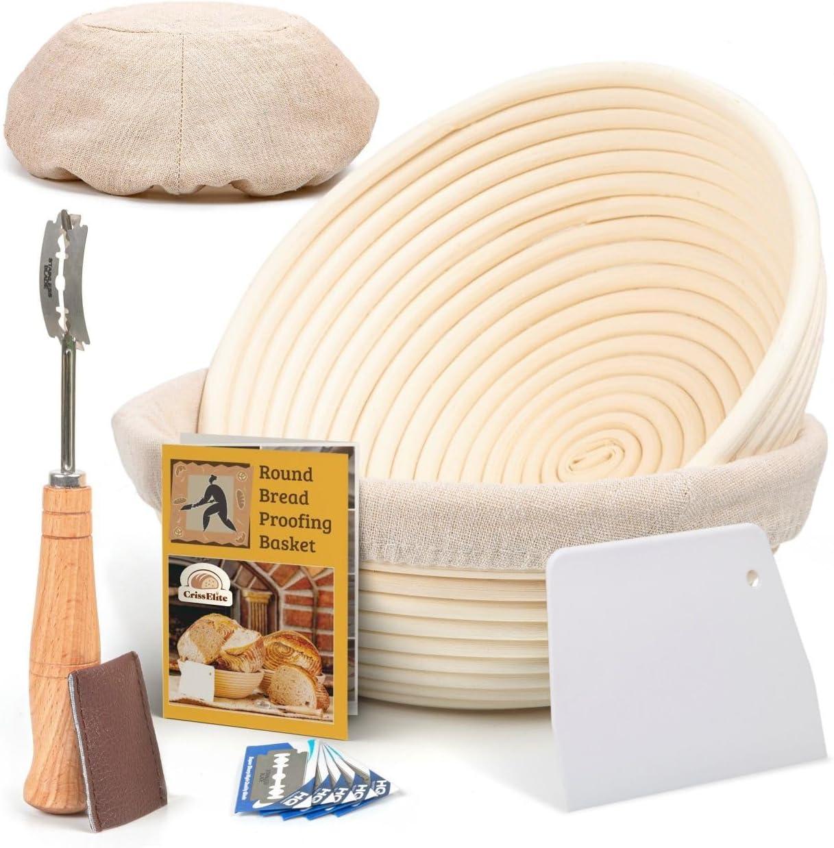 Natural Rattan 9" Round Banneton Bread Proofing Basket Set