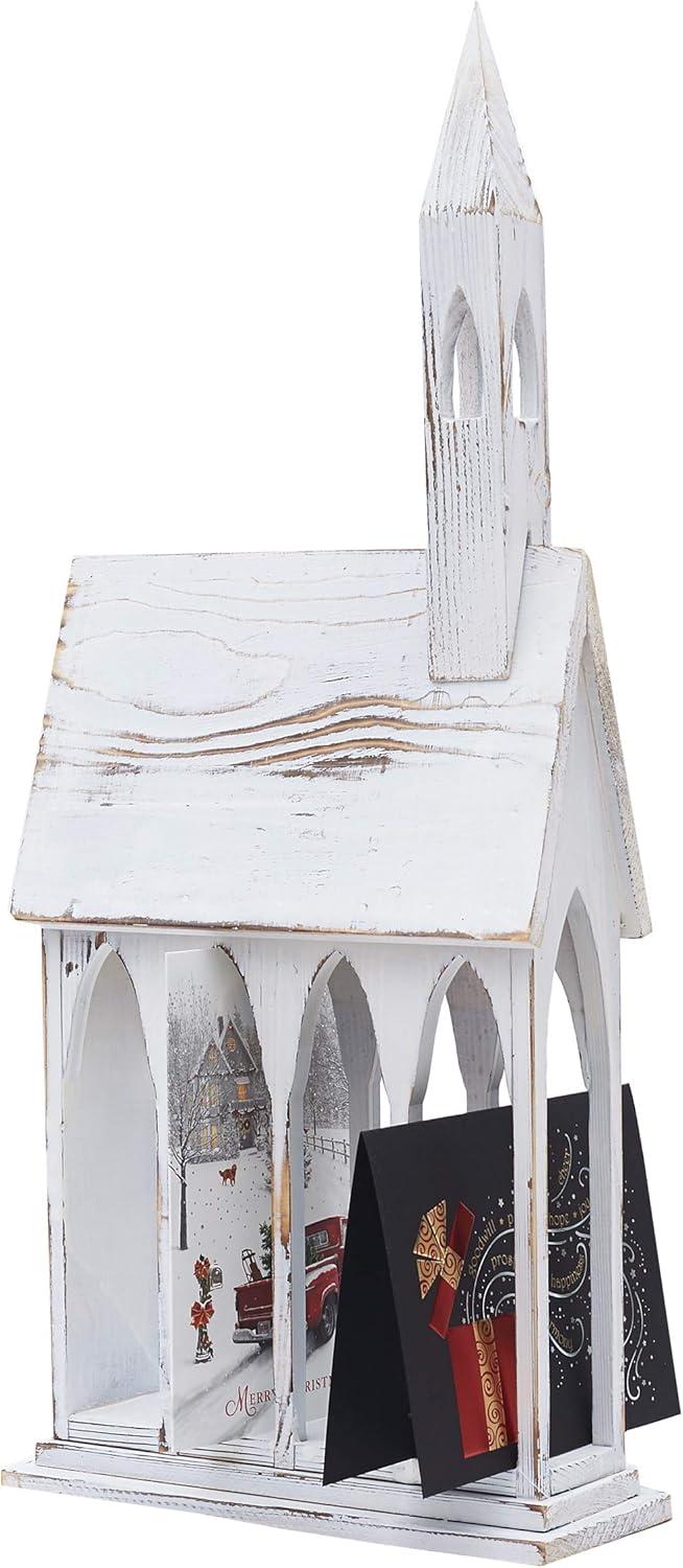 Gallerie II 24" Rustic White Church Chapel w/ White Roof Easter & Christmas Card Mail Holder