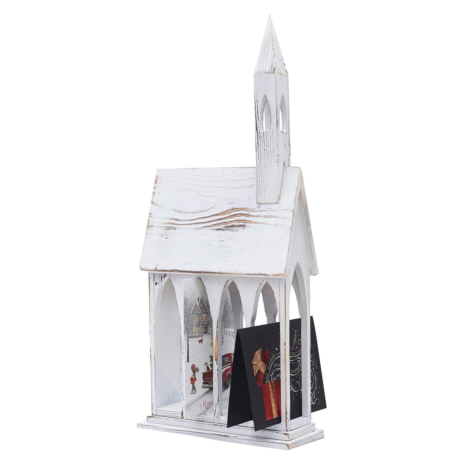 Gallerie II 24" Rustic White Church Chapel w/ White Roof Easter & Christmas Card Mail Holder