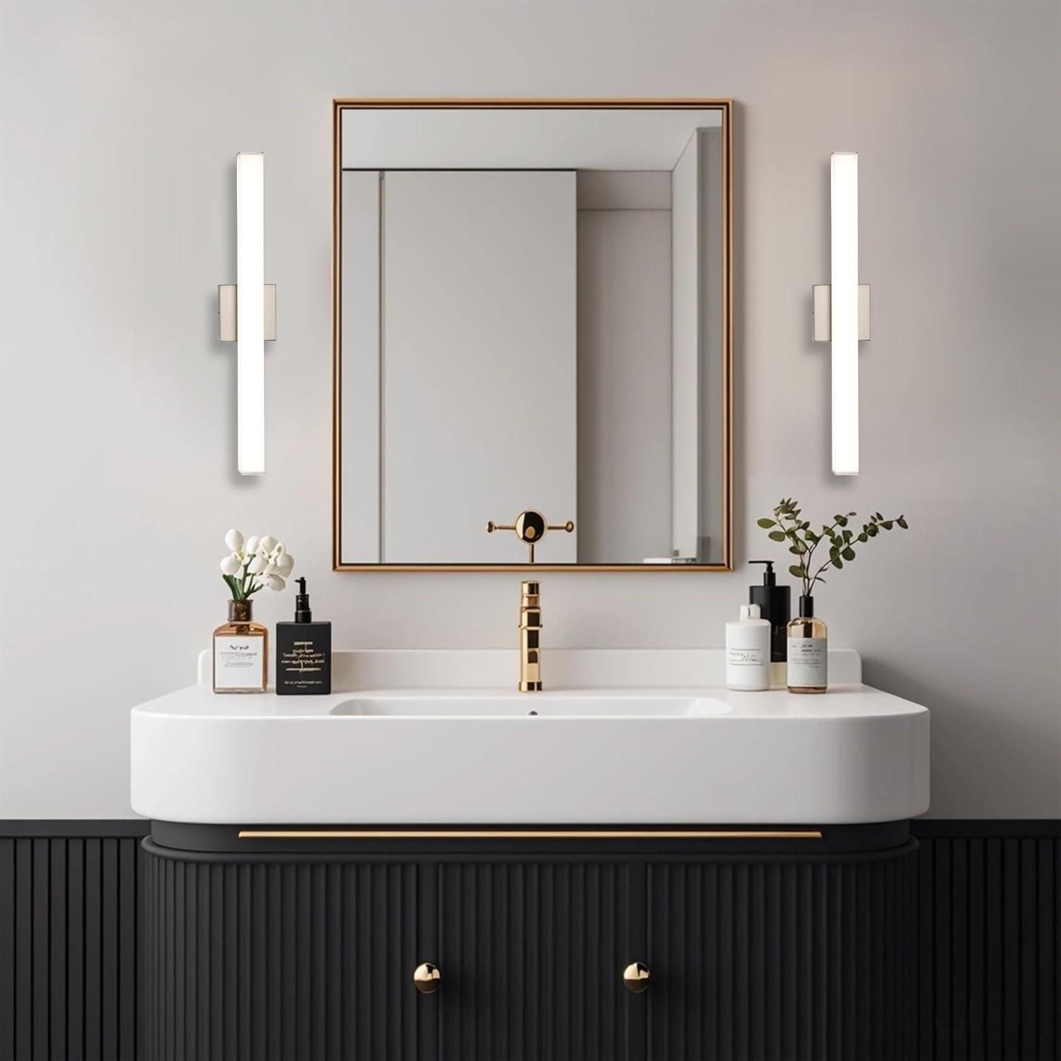 Bathroom Vanity Light Brushed Nickel Square LED 24 inch 14W 4000K Natural White Light Wall Bar Lighting Fixtures Over Mirror