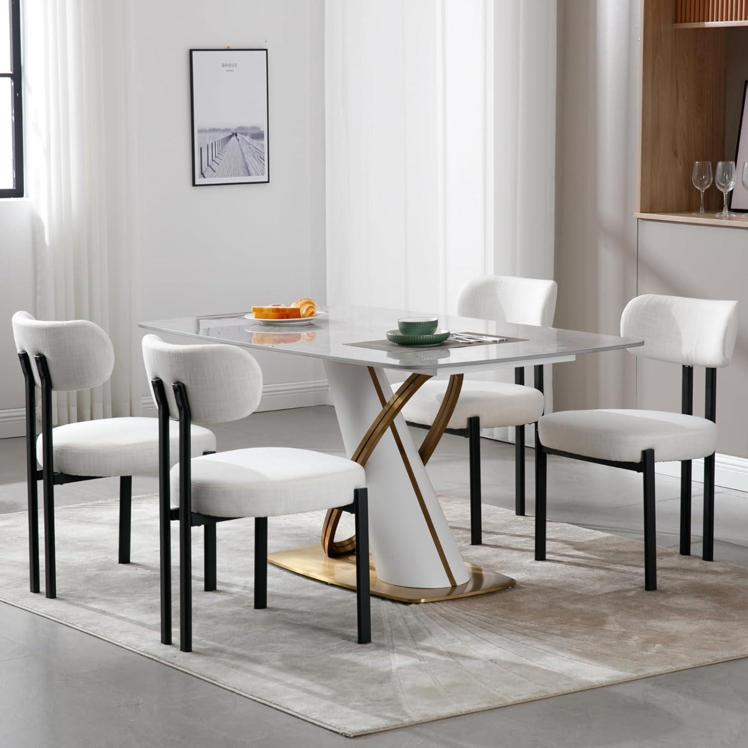 CONCETTA Dining Chairs Set of 4, Kitchen Chairs with Curved Backrest & Metal Legs, Mid Century Modern Round Dining Room Chairs for Vanity, Living Room,Beige