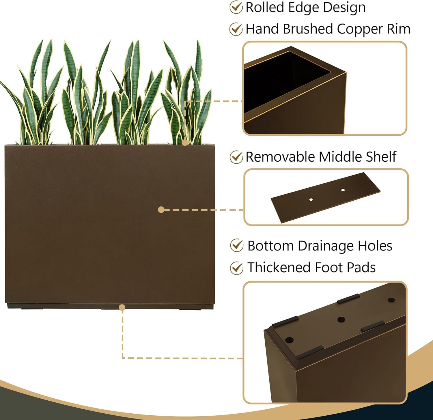 Metallic Heavy Planter for Outdoor Plants, 38Lx10Wx30H Inches Tall and Long Metal Divider Planter Box - 38"x30"x10" Espresso