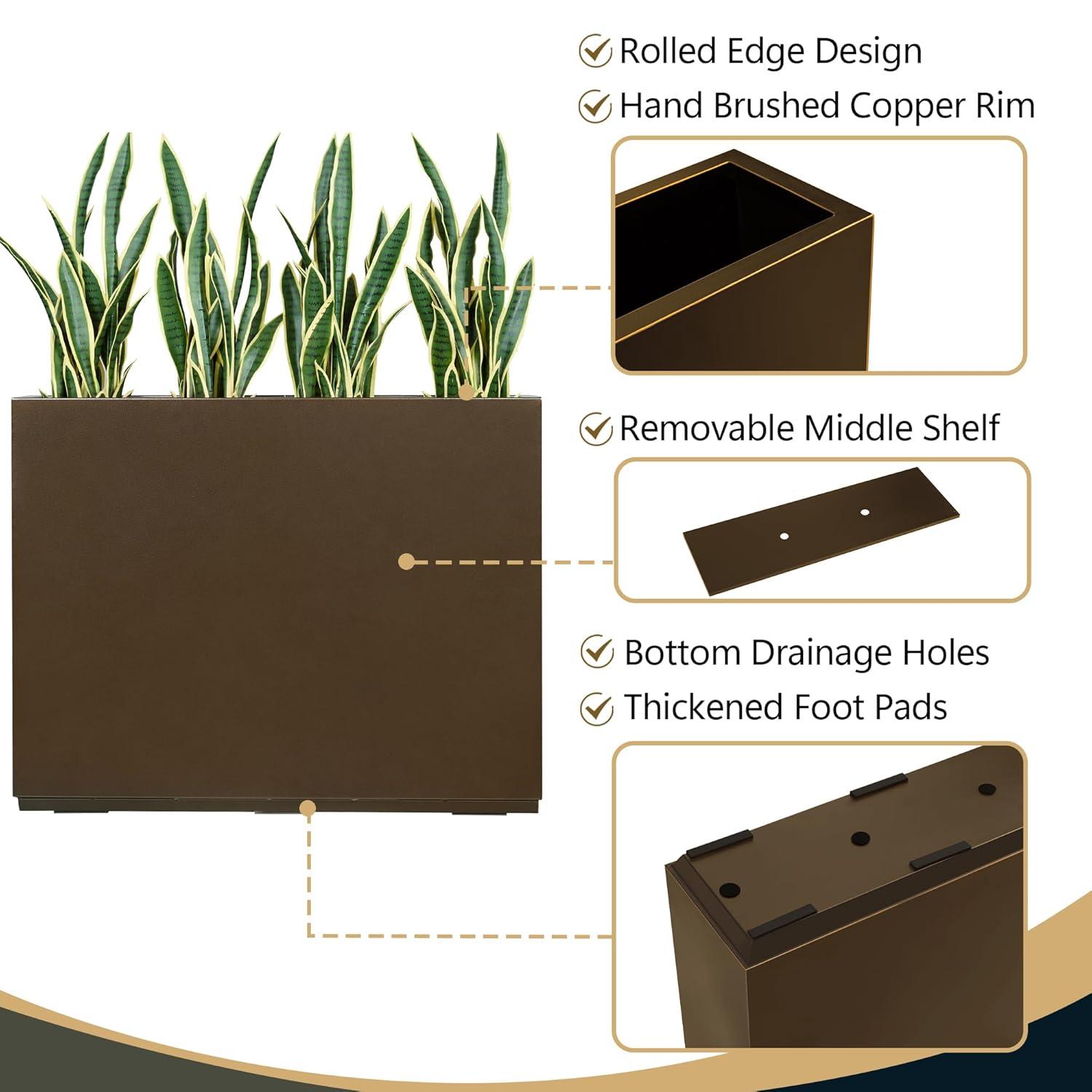 Metallic Heavy Planter for Outdoor Plants, 38Lx10Wx30H Inches Tall and Long Metal Divider Planter Box - 38"x30"x10" Espresso