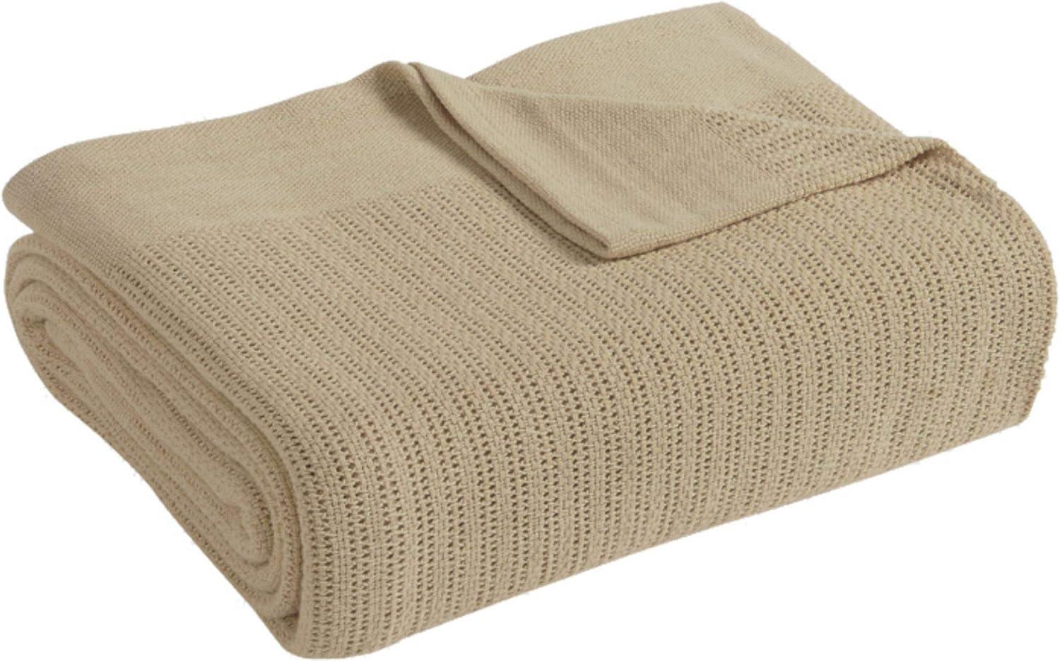 Fiesta Cream Cotton Thermal Twin Blanket with Double-Needle Stitch