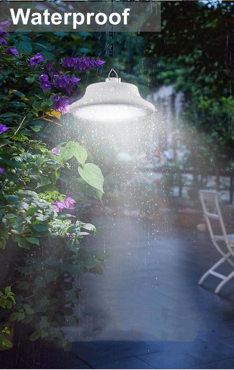 HULPPRE Solar Shed Light-Daytime or Night,96Leds Brighter White Solar Light Indoor&Outdoor with 2 Remotes,IP65 Barn/Chicken Coop/Workshop/Ceiling/Pendant Lamp for Patio,Garden,Yard,Gazebo