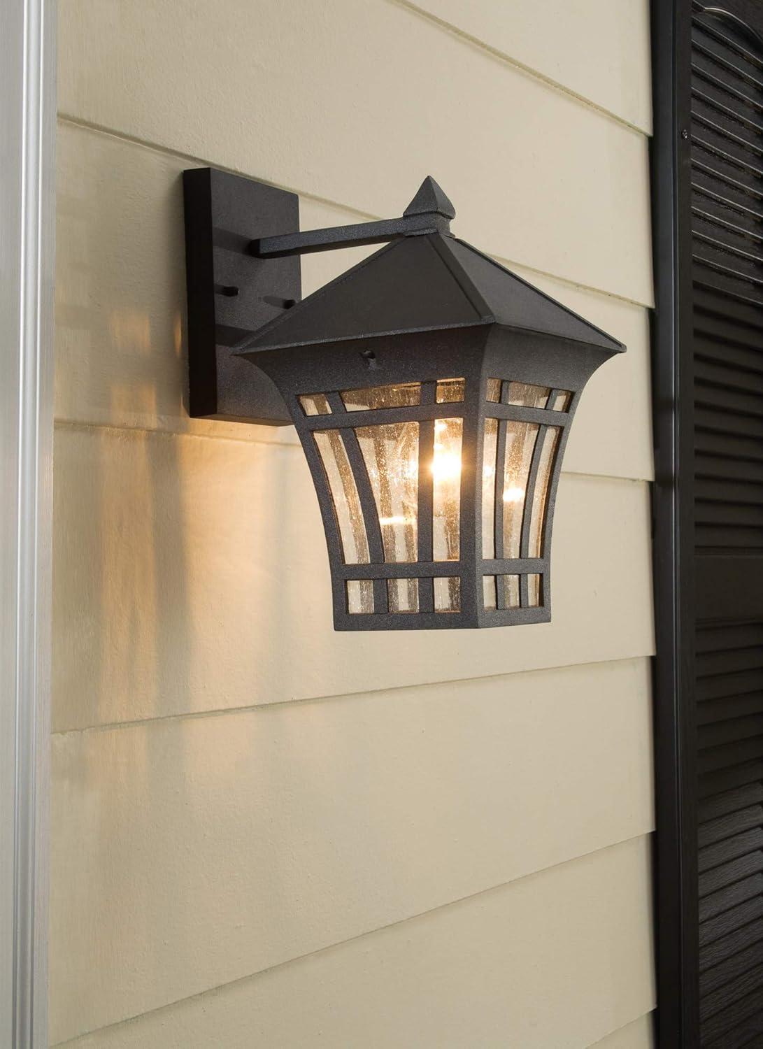 Herrington Transitional Black Outdoor Ceiling Flush Mount with Clear Seeded Glass