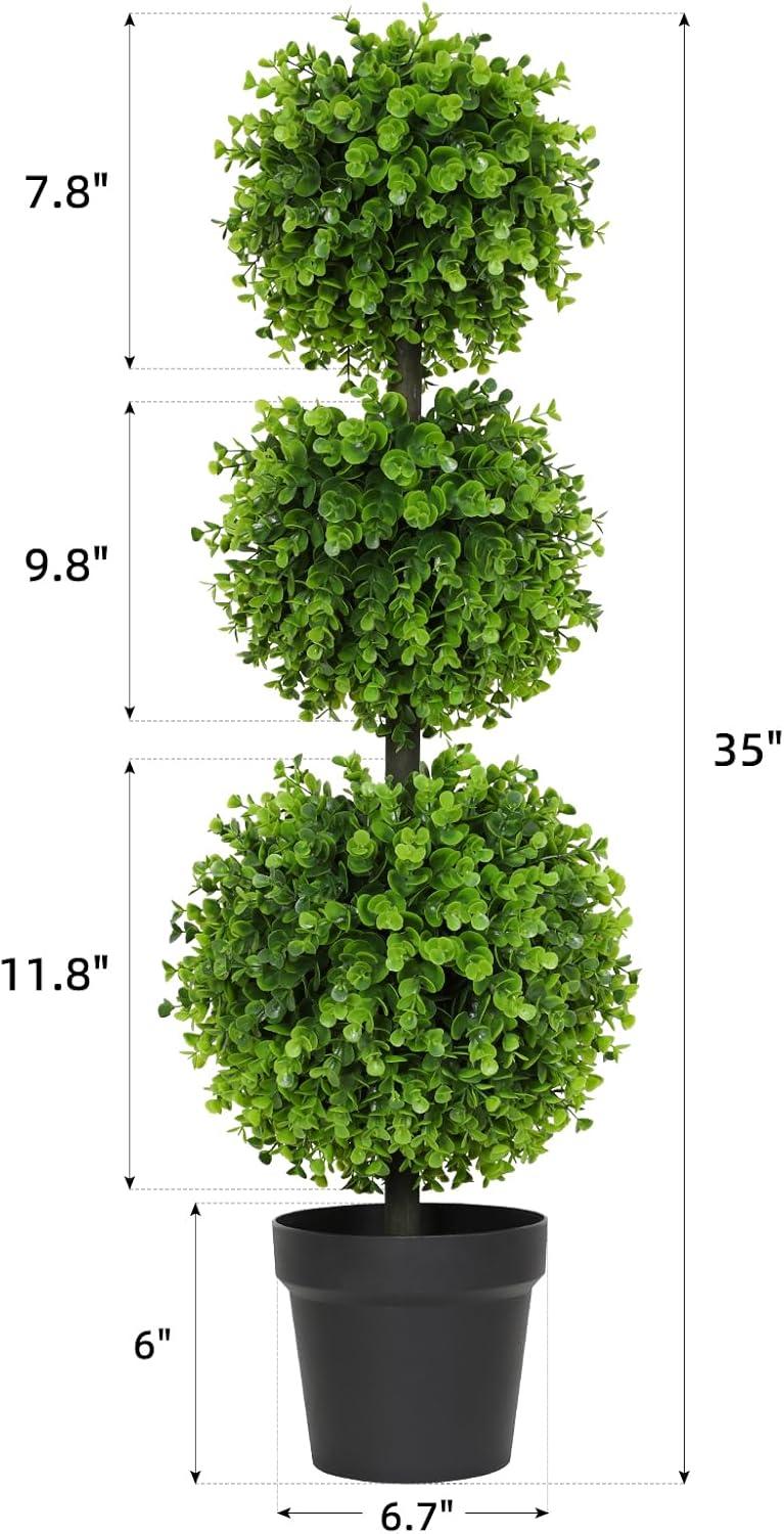 Fake Boxwood Topiary Tree Set Of 2 ,Faux 3 Balls Tree Topiary In Pot