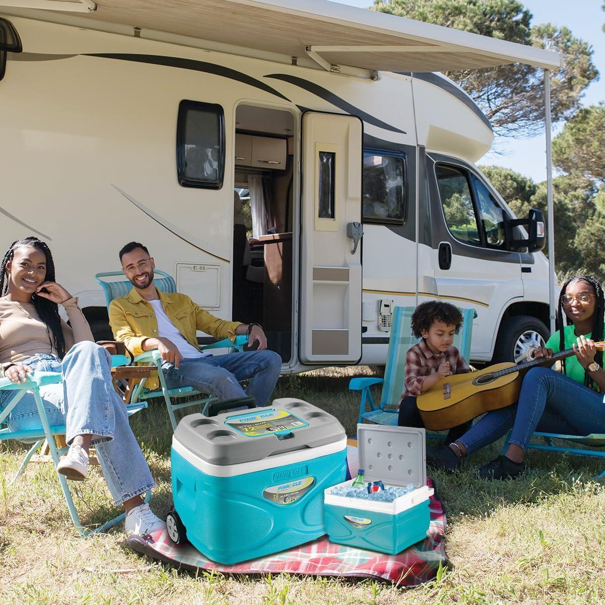 Pinnacle Cooler with Wheels – Practical Set of 30L Cooler with Wheels and Handle – Includes Smaller 11L and 4.5L Camping Coolers and 2 Ice Bricks – Cup Holder and Sitting Lid – Extended Cooling Time