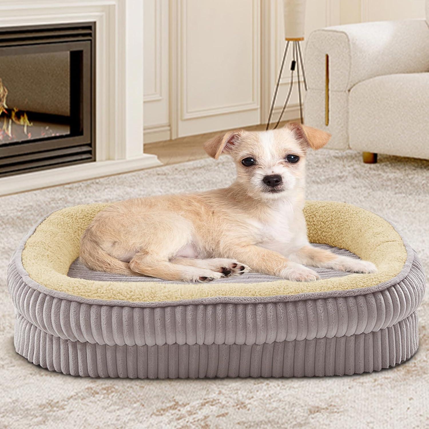 Dog Bed for Puppy, Oval Cat Beds, Pet Couch Bed with Four Sided Bolster