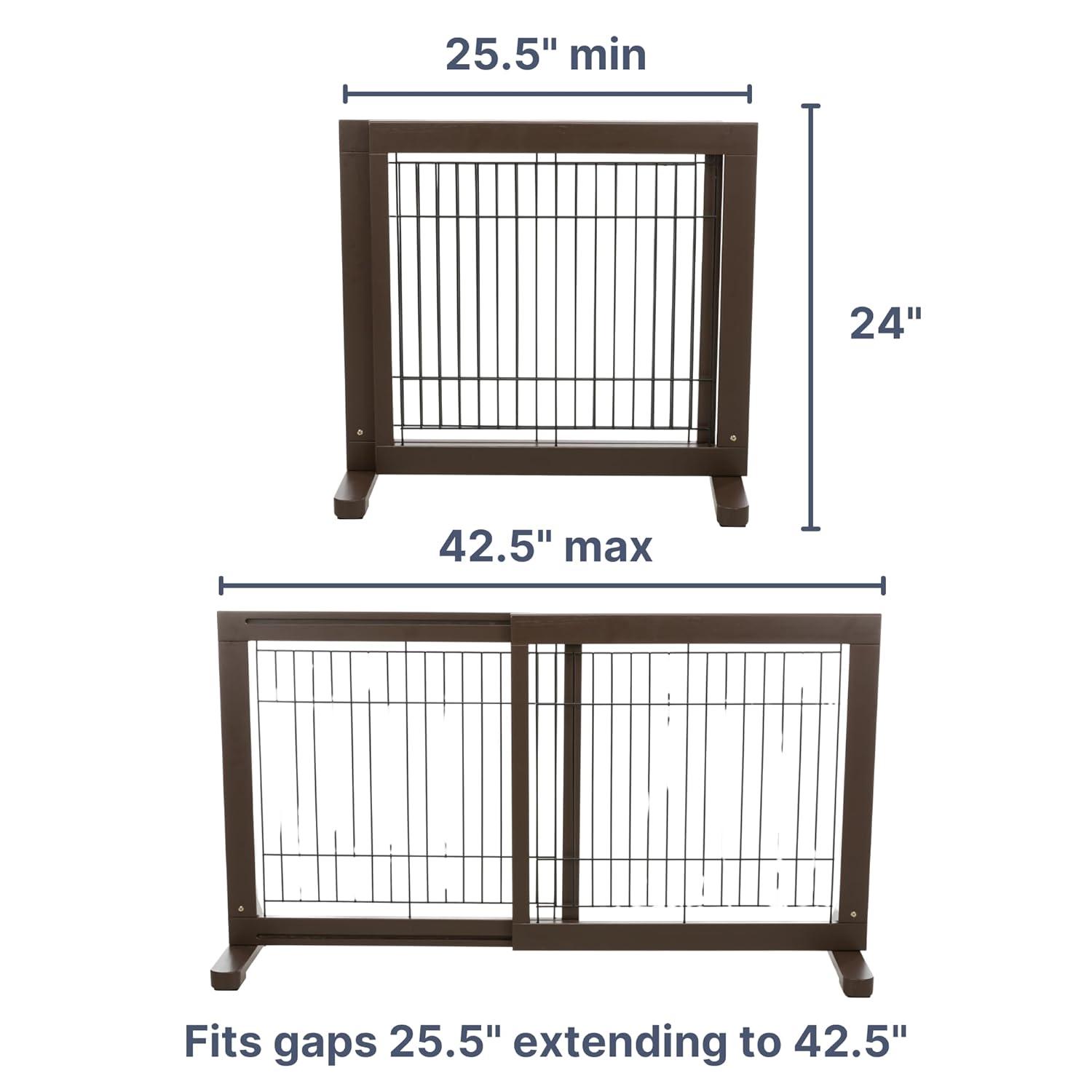 TRIXIE Adjustable Wooden Freestanding Pet Gate, 24" Tall Step Over, Expands to 42.5", Pet Barrier