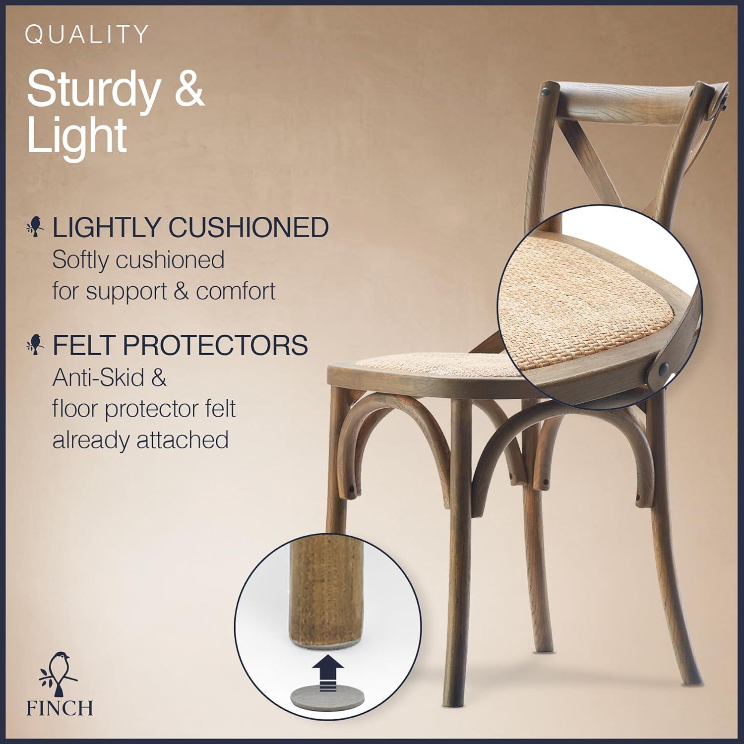 Finch Set of 2 Elmhurst Cross Back Side Chair Natural Rattan: Upholstered Polyester, Wood Legs, No Assembly Required