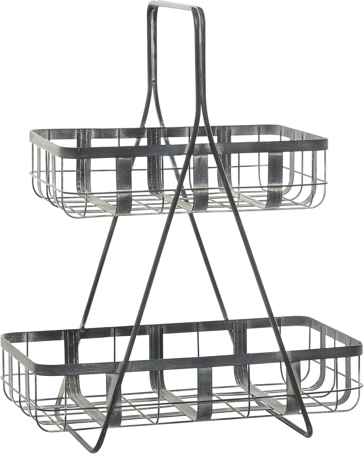 DecMode 25", 22"H Black Metal Wire Grid Storage Basket with Wheels and Handles, 2-Pieces