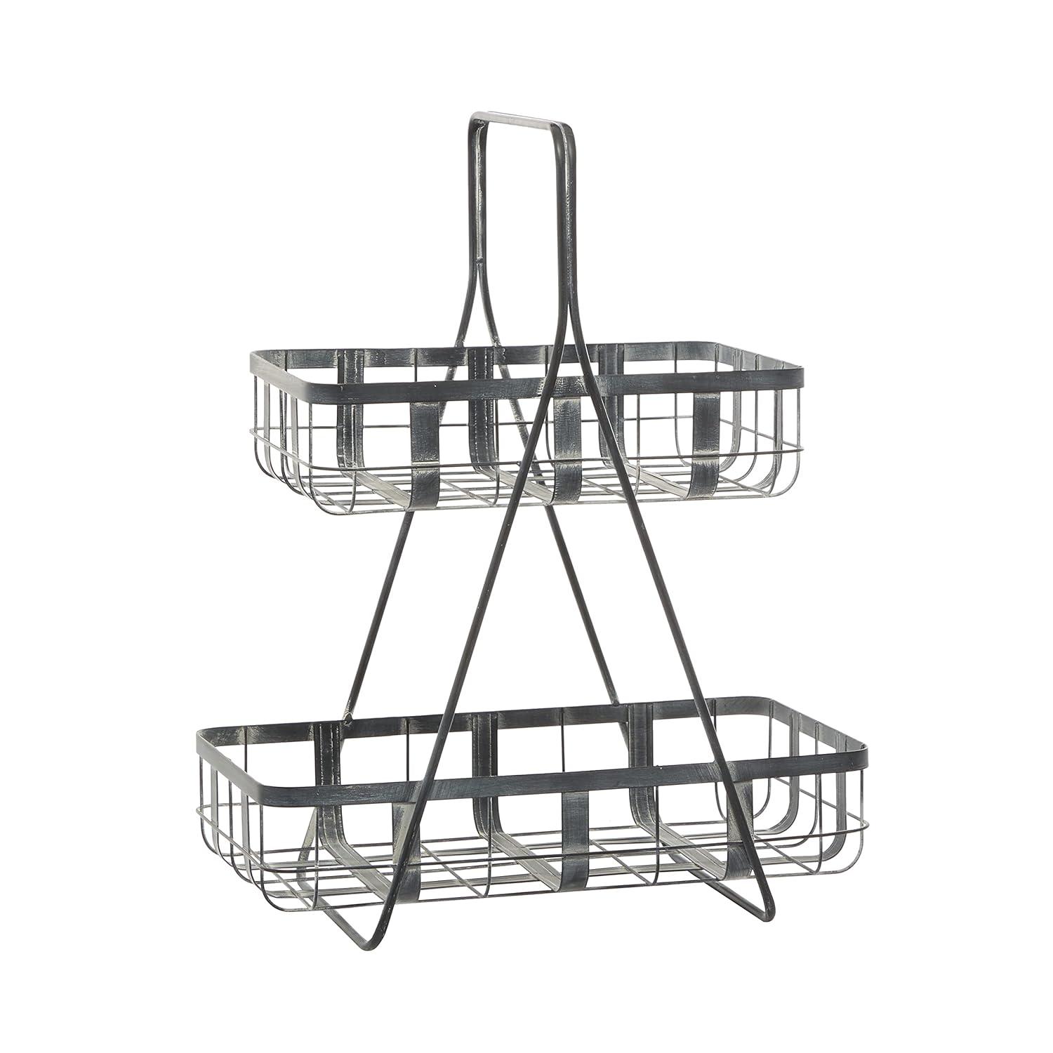 DecMode 25", 22"H Black Metal Wire Grid Storage Basket with Wheels and Handles, 2-Pieces