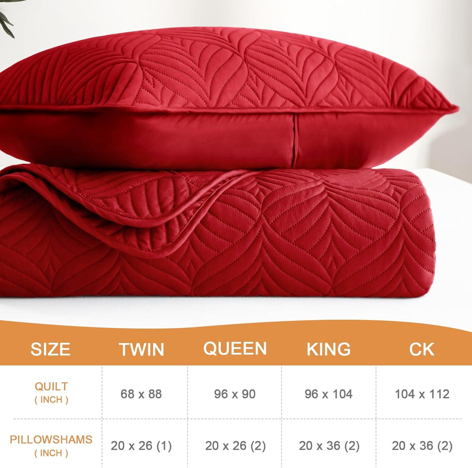 Whale Flotilla Microfiber Queen Size (96x90 inches) Quilt Set Lightweight Ultrasonic Quilted Bedspreads Coverlets Set with Classic Pattern, Red, 3 Piece (1 Quilt, 2 Pillow Shams)