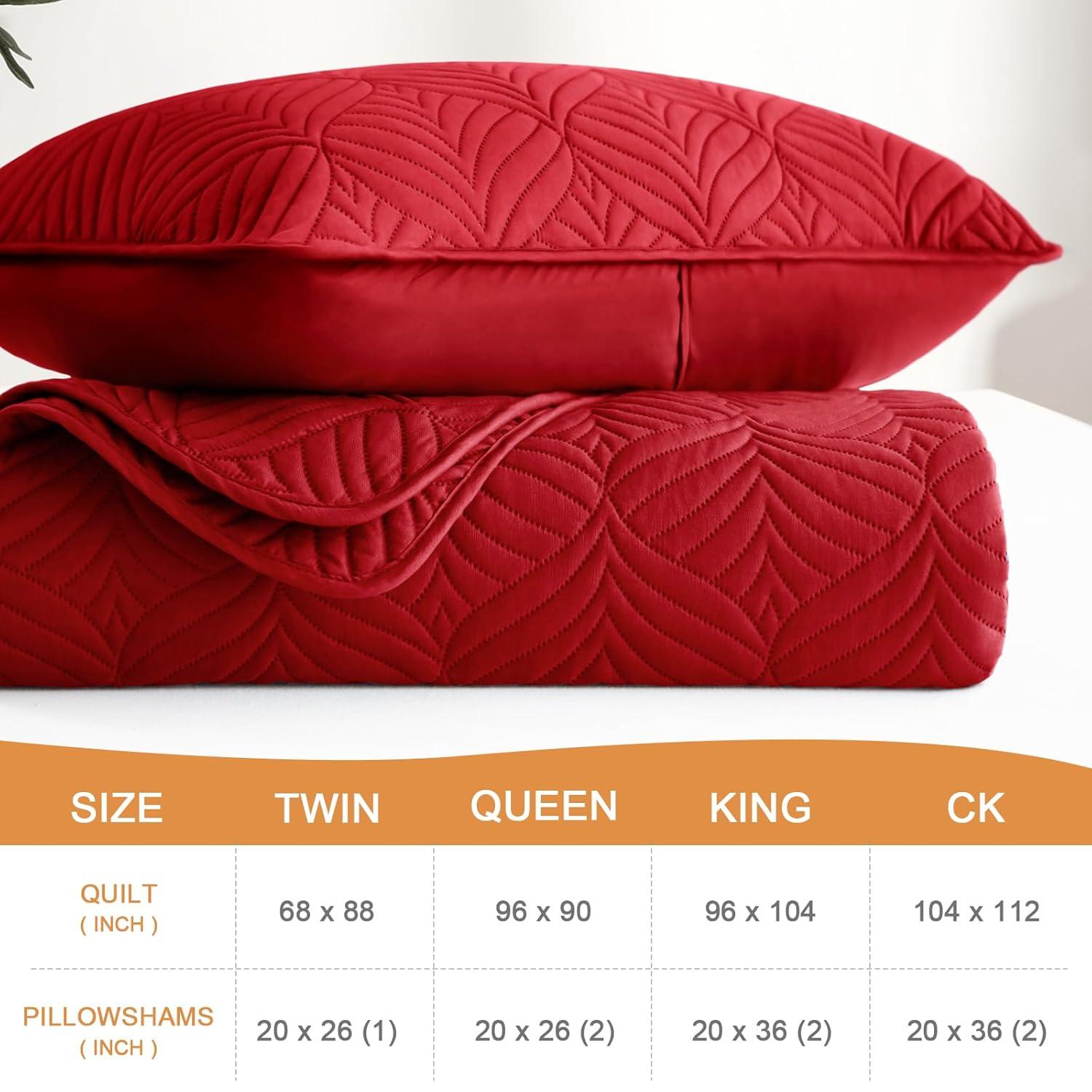 Whale Flotilla Microfiber Queen Size (96x90 inches) Quilt Set Lightweight Ultrasonic Quilted Bedspreads Coverlets Set with Classic Pattern, Red, 3 Piece (1 Quilt, 2 Pillow Shams)