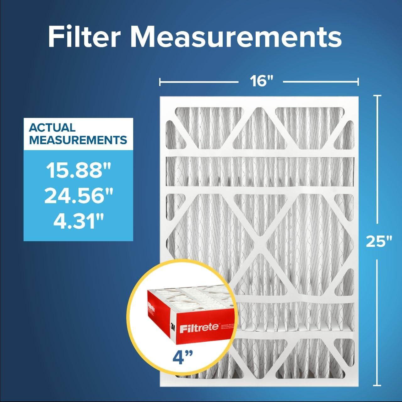 Filtrete 16x25x4 HVAC Furnace Air Filter, MPR 1000 MERV 11, Allergen Defense, 2 Pack