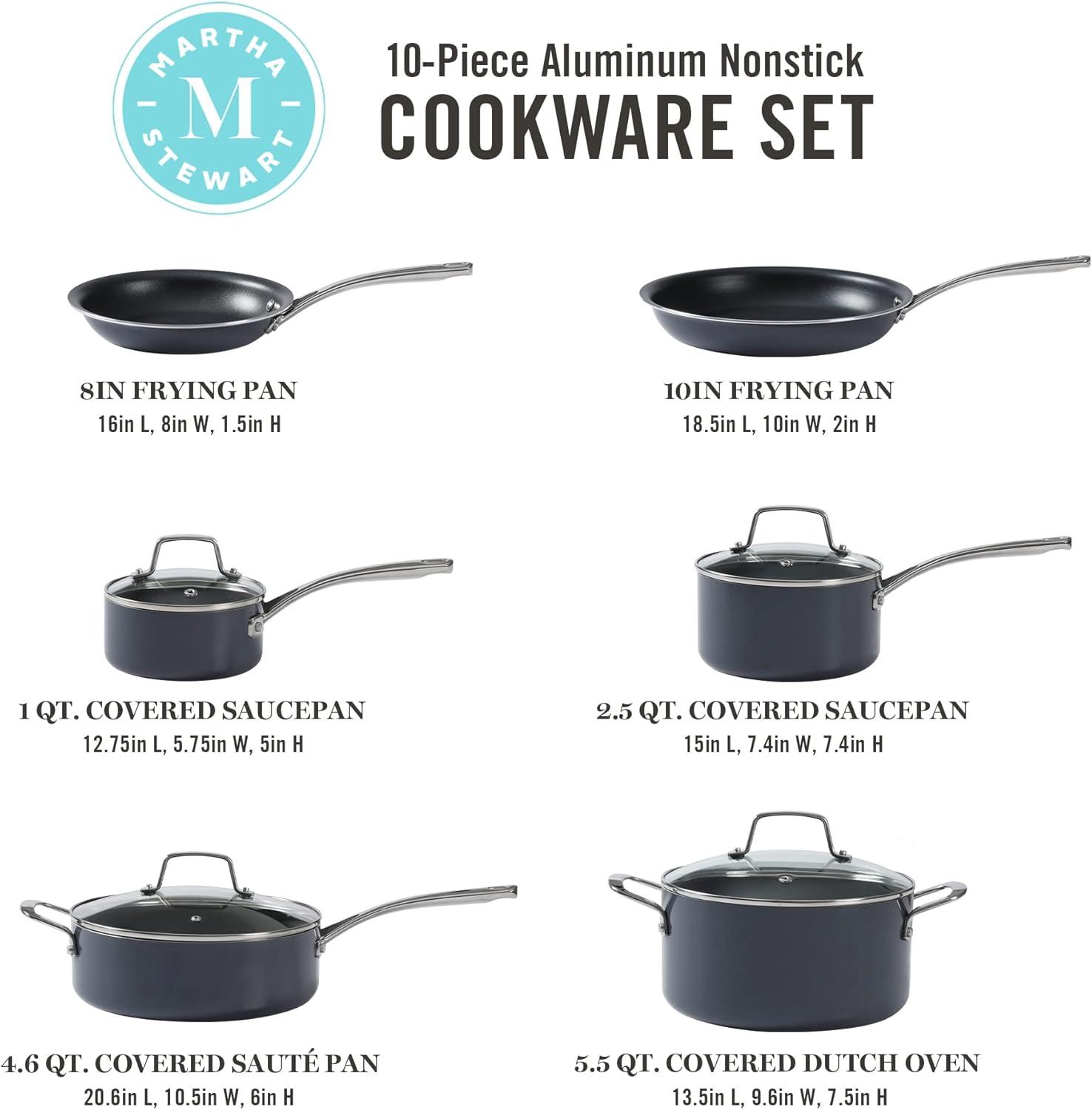 Martha Stewart 10 Piece Aluminum Nonstick Cookware Set