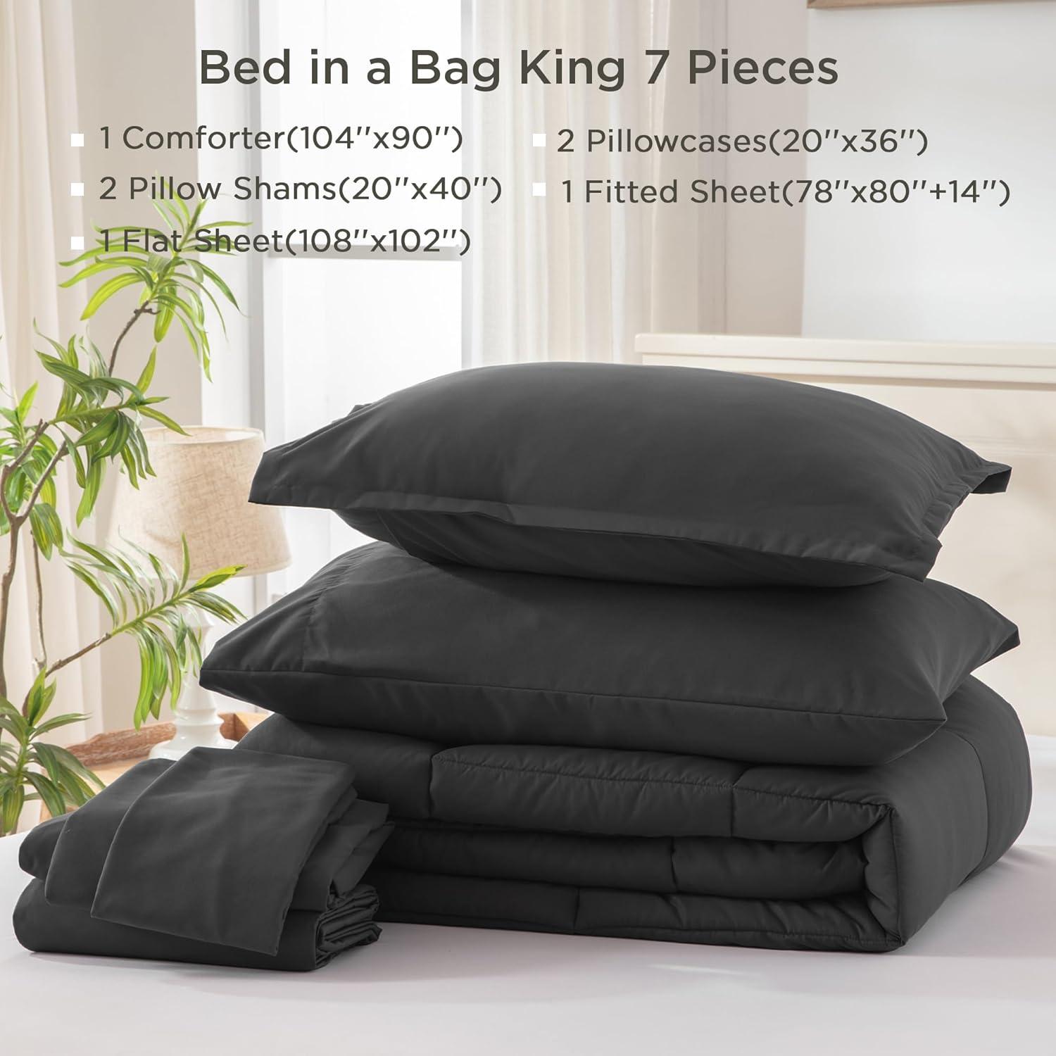 Dark Grey King Size Microfiber Bed in a Bag Set