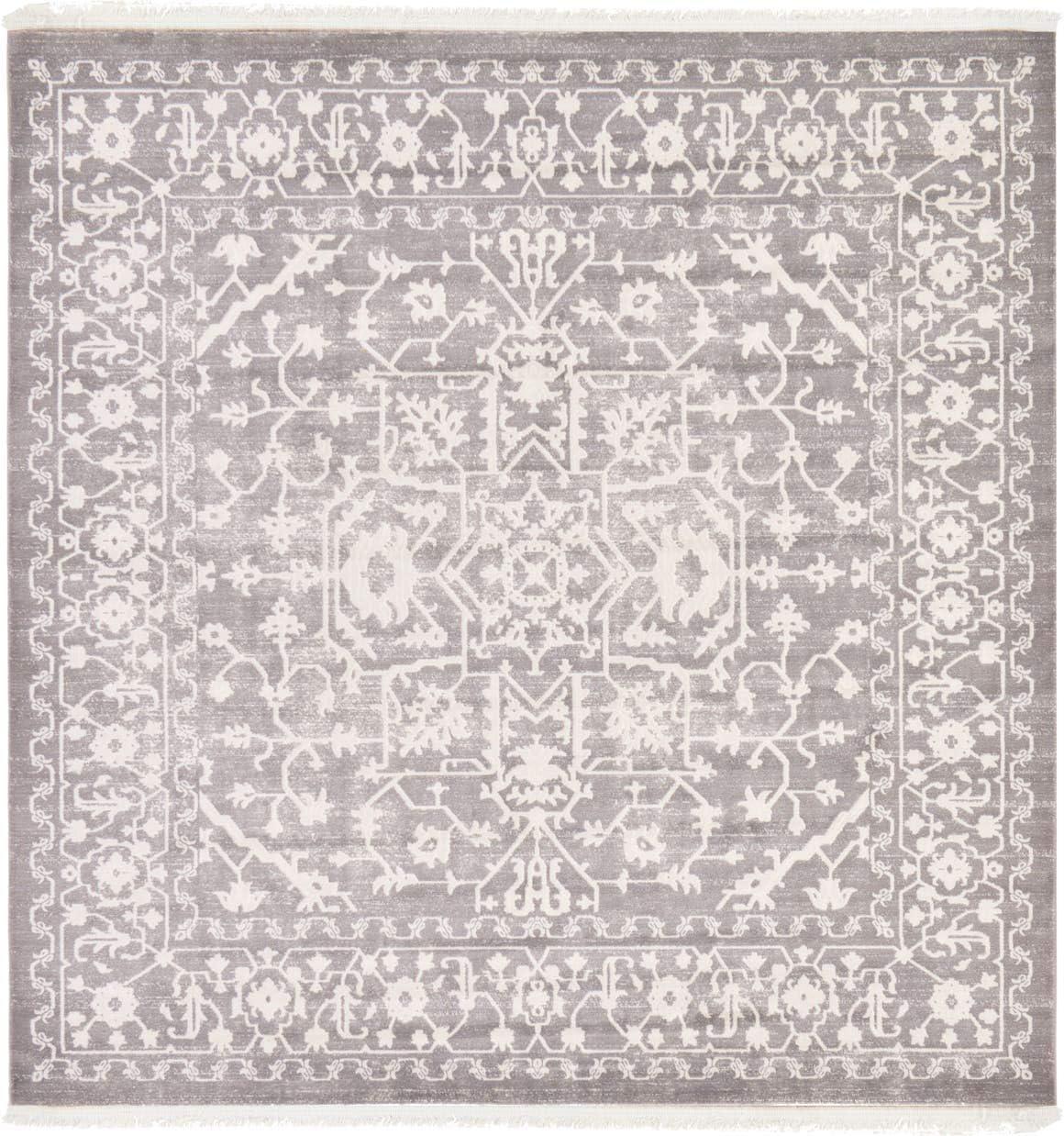 Unique Loom New Classical Collection Area Rug - Olympia (8'  Square Light Gray/Ivory)