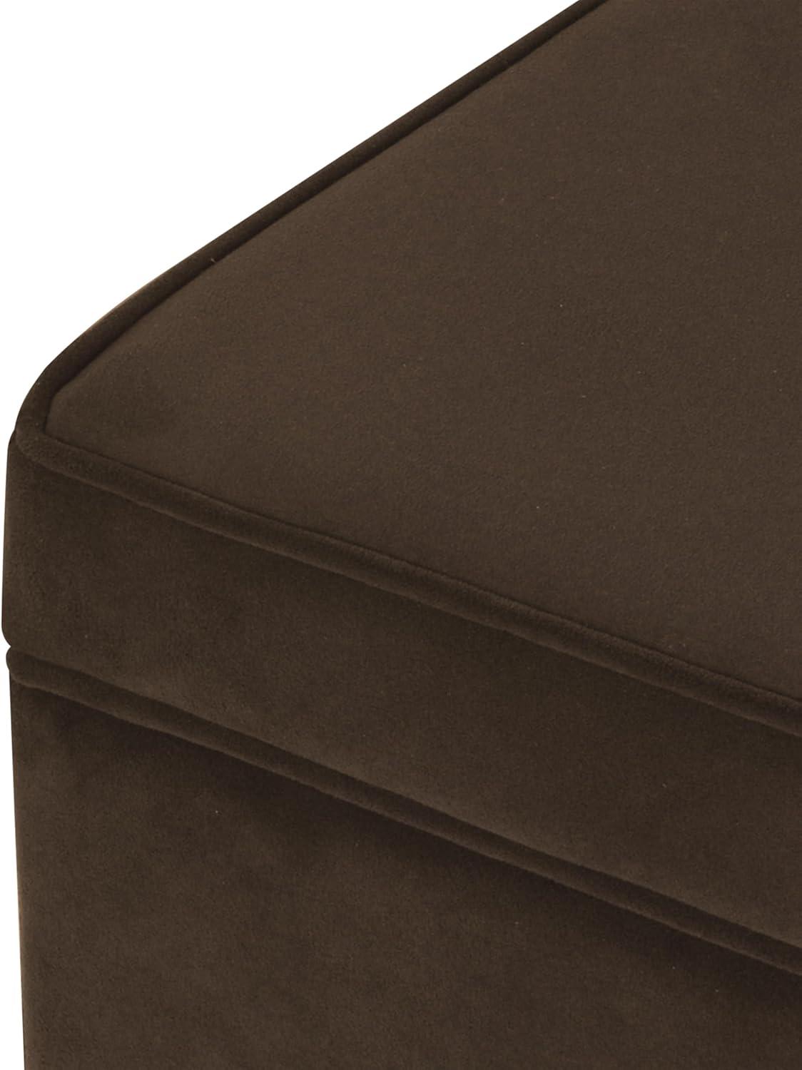 24" Dinah Storage Ottoman Chocolate Brown - HomePop: Velvet Upholstered, Honey Oak Wood Legs, Safety Hinges