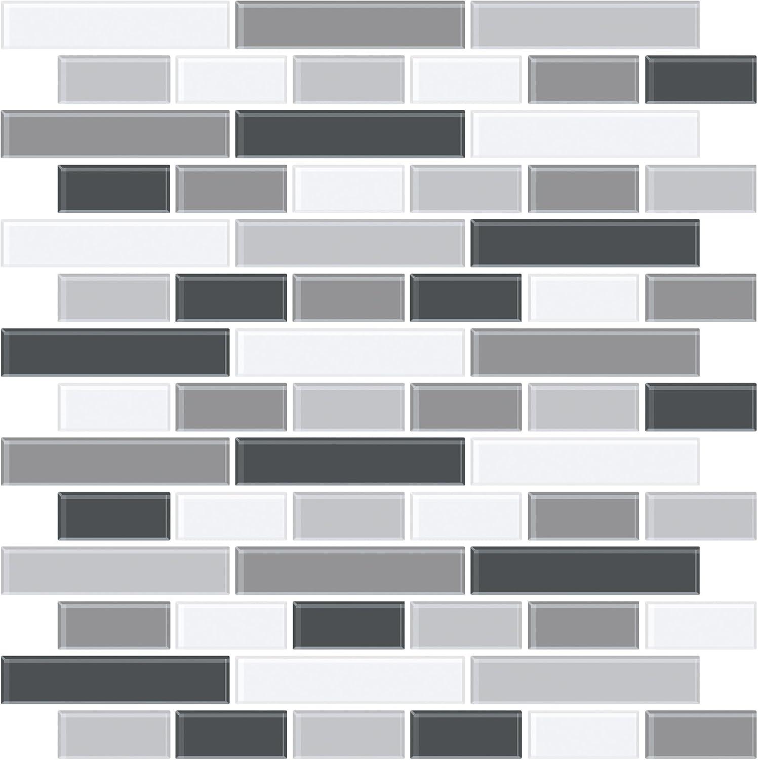 Smoked Glass Peel and Stick Backsplash Tiles, 10x10 Inch, Black and Gray