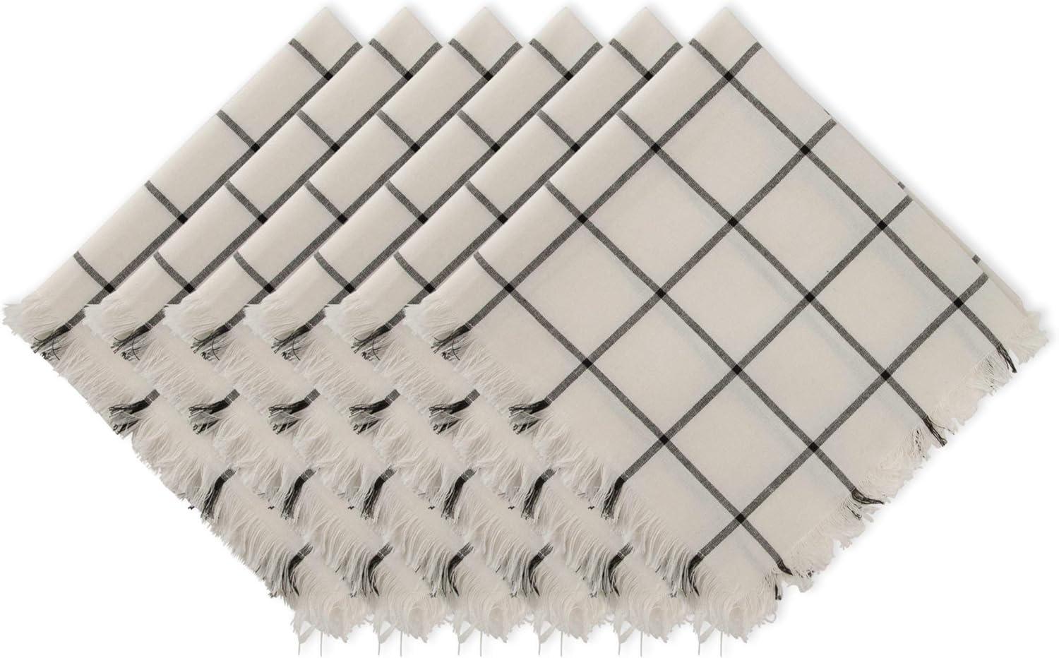 Black and White Checkered Cotton Napkins with Fringe, Set of 6