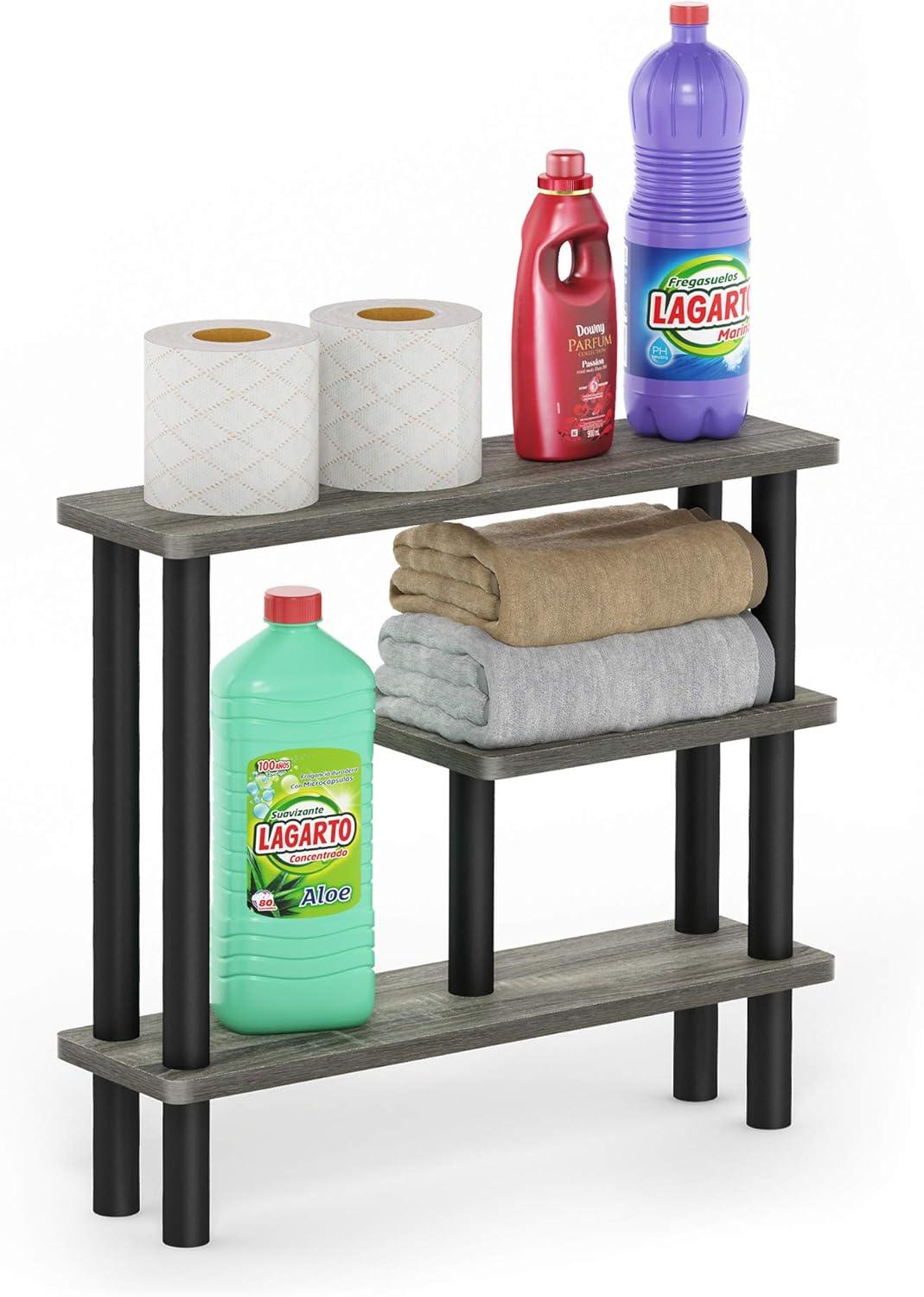 Furinno 18138GYW-BK Turn-N-Tube Slim Space Saving Storage Rack French Oak - Grey & Black