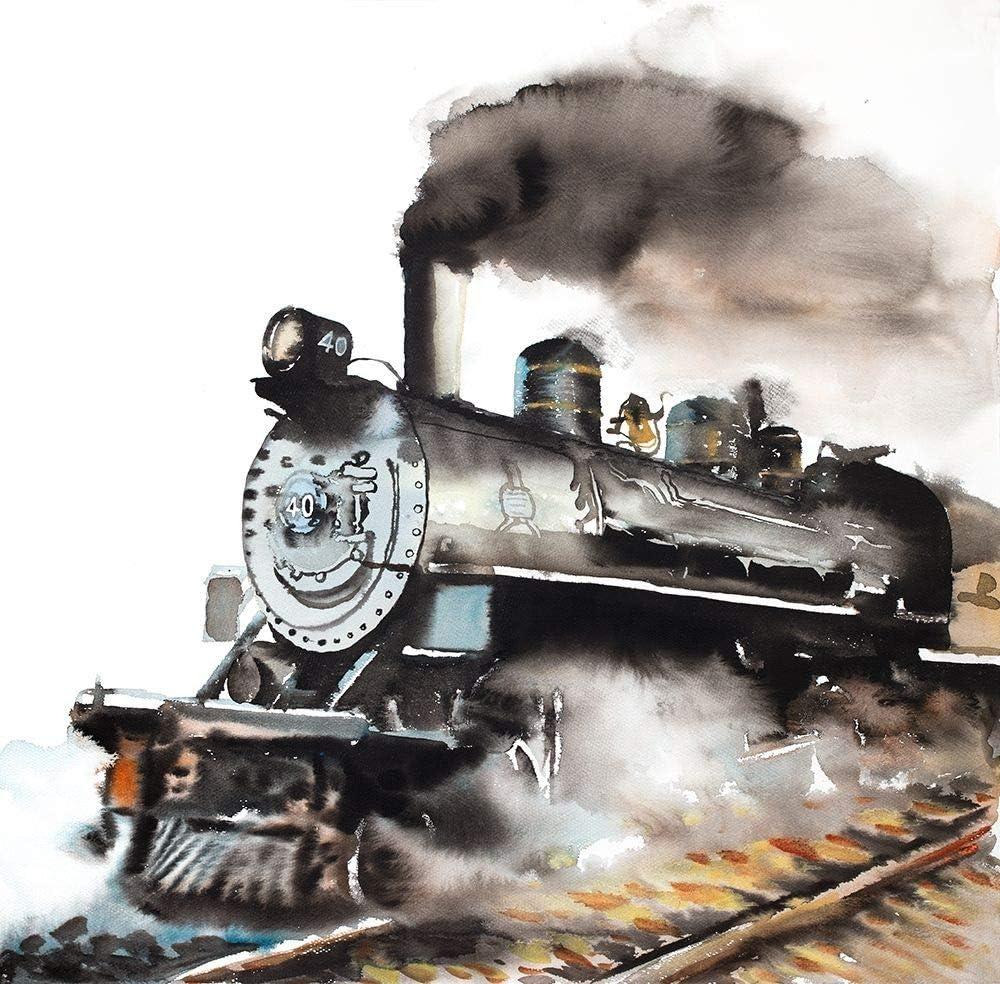 Vintage Steam Train 12x12 Black Framed Art Print