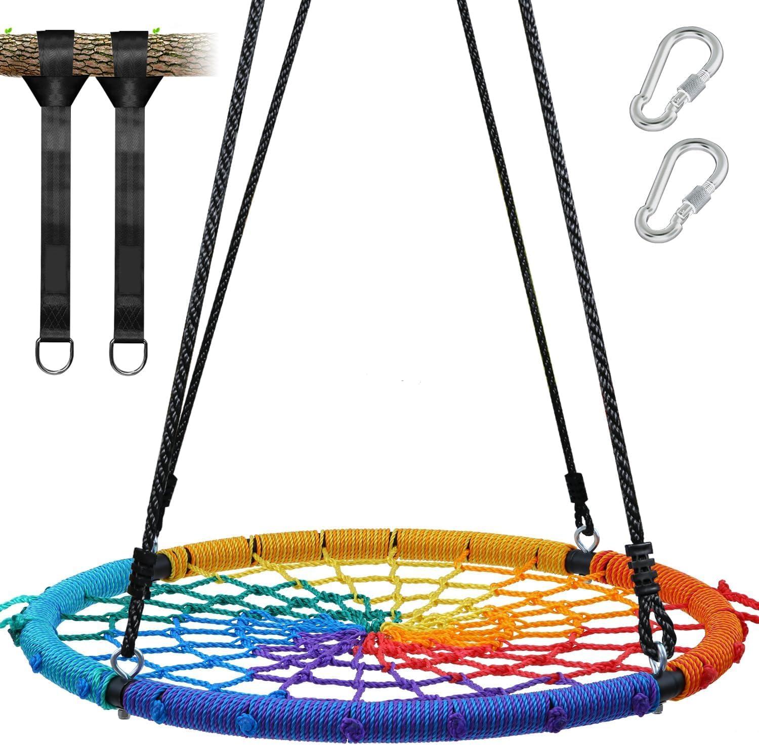 Trekassy 750lb Spider Web Swing 40" Saucer Tree Swing with Straps for Kids Outdoor Playground