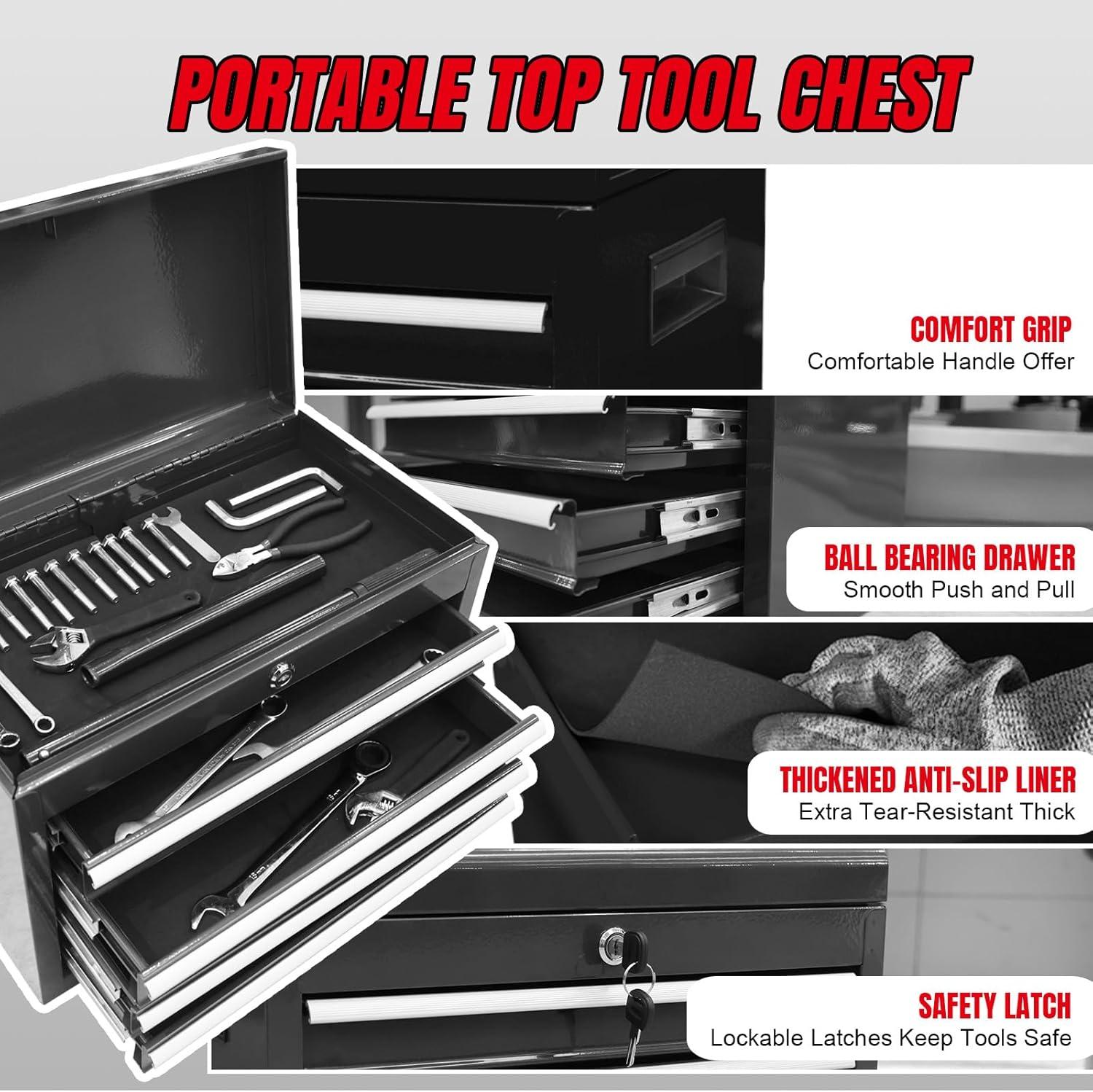 Black 5-Drawer Rolling Steel Tool Chest with Lockable Cabinet