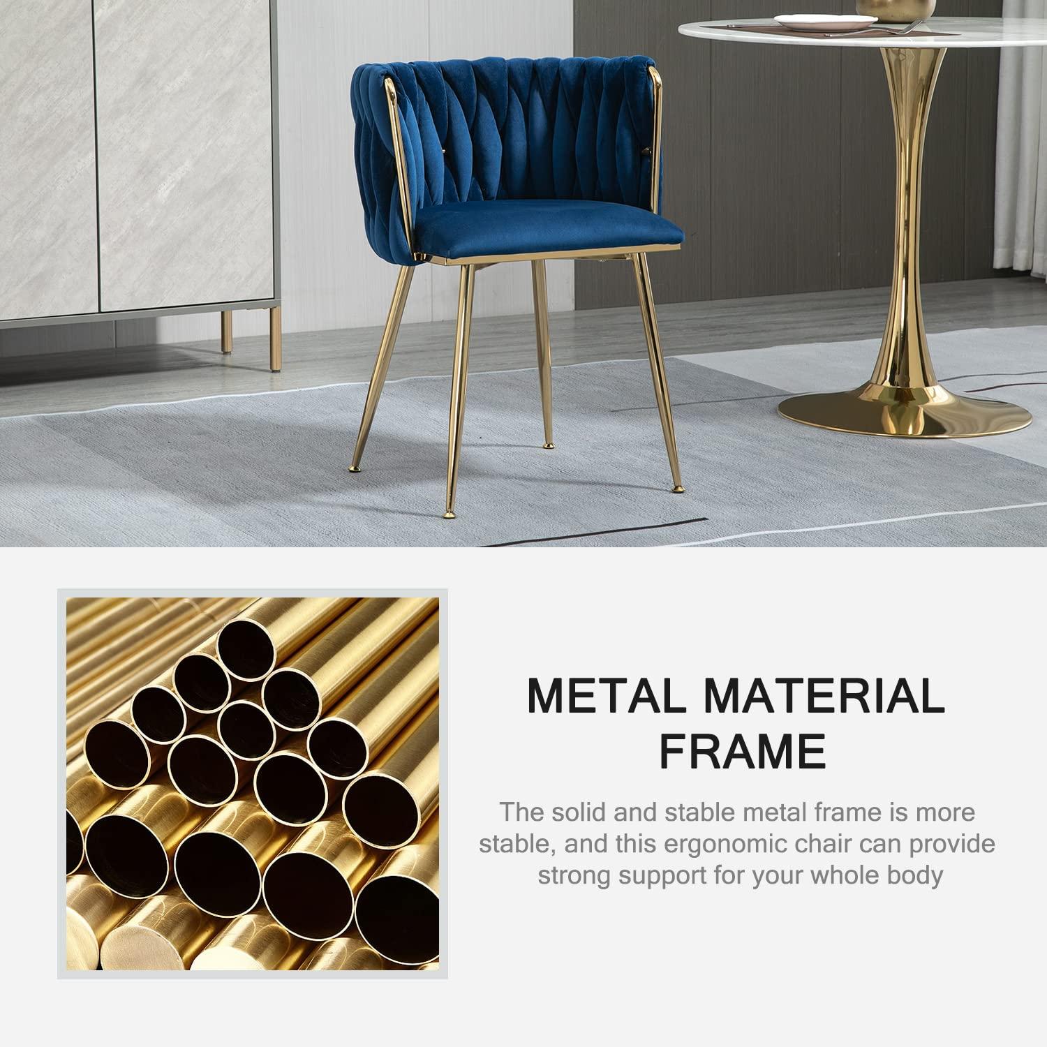 Mercer41 Dining Chairs Set of 2, Woven Upholstered Dining Chairs with Gold Metal Legs(Navy Velvet)