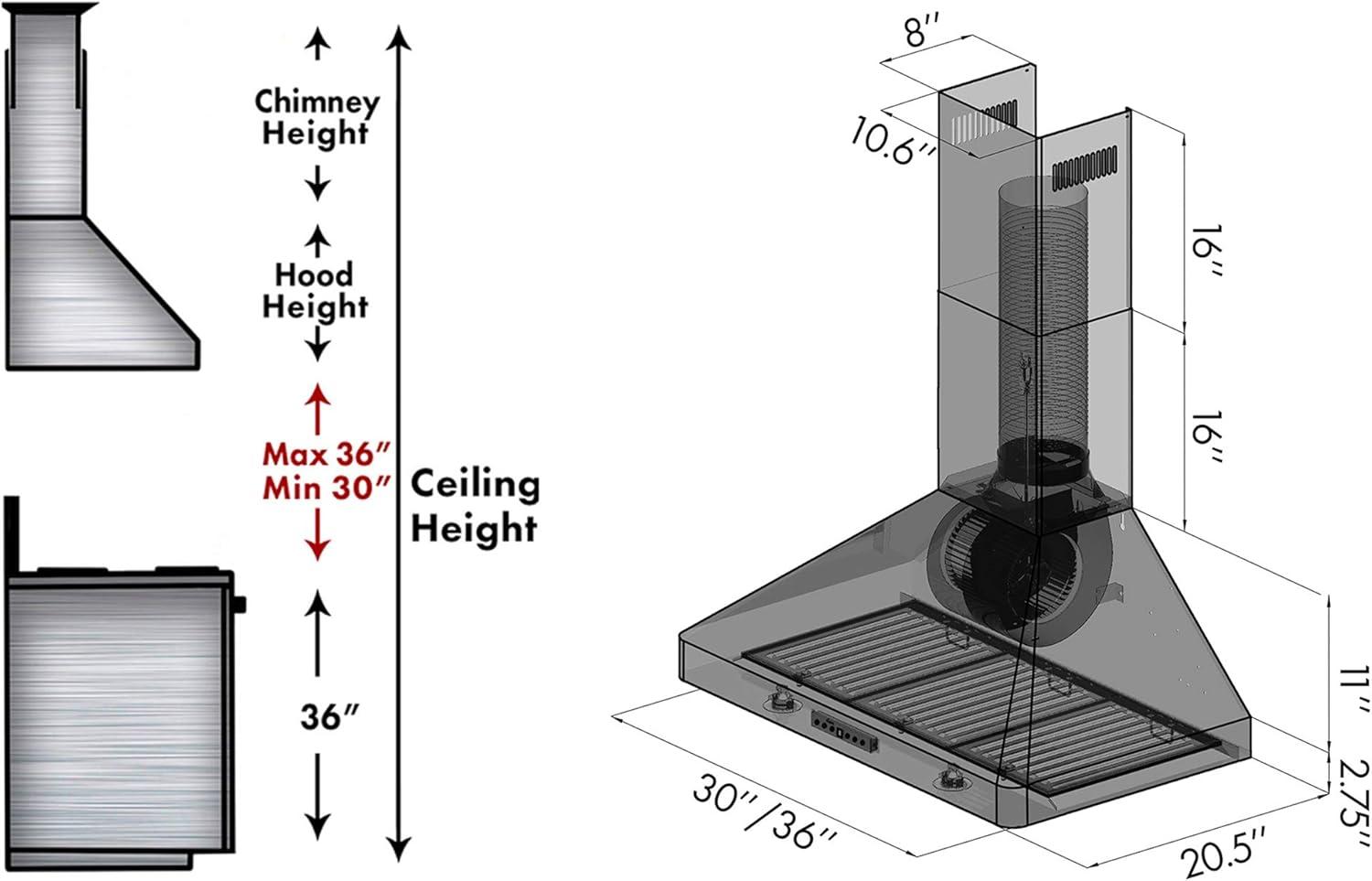 30" KF 400 CFM Convertible Wall Mount Range Hood