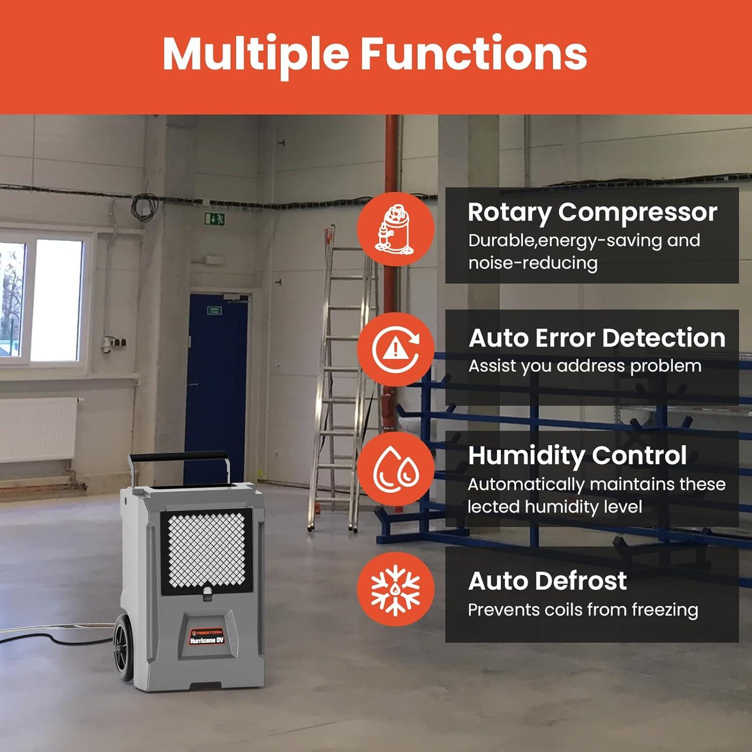 Commercial Dehumidifiers with Pump and Drain Hose 1300 Square Feet 110 Pints