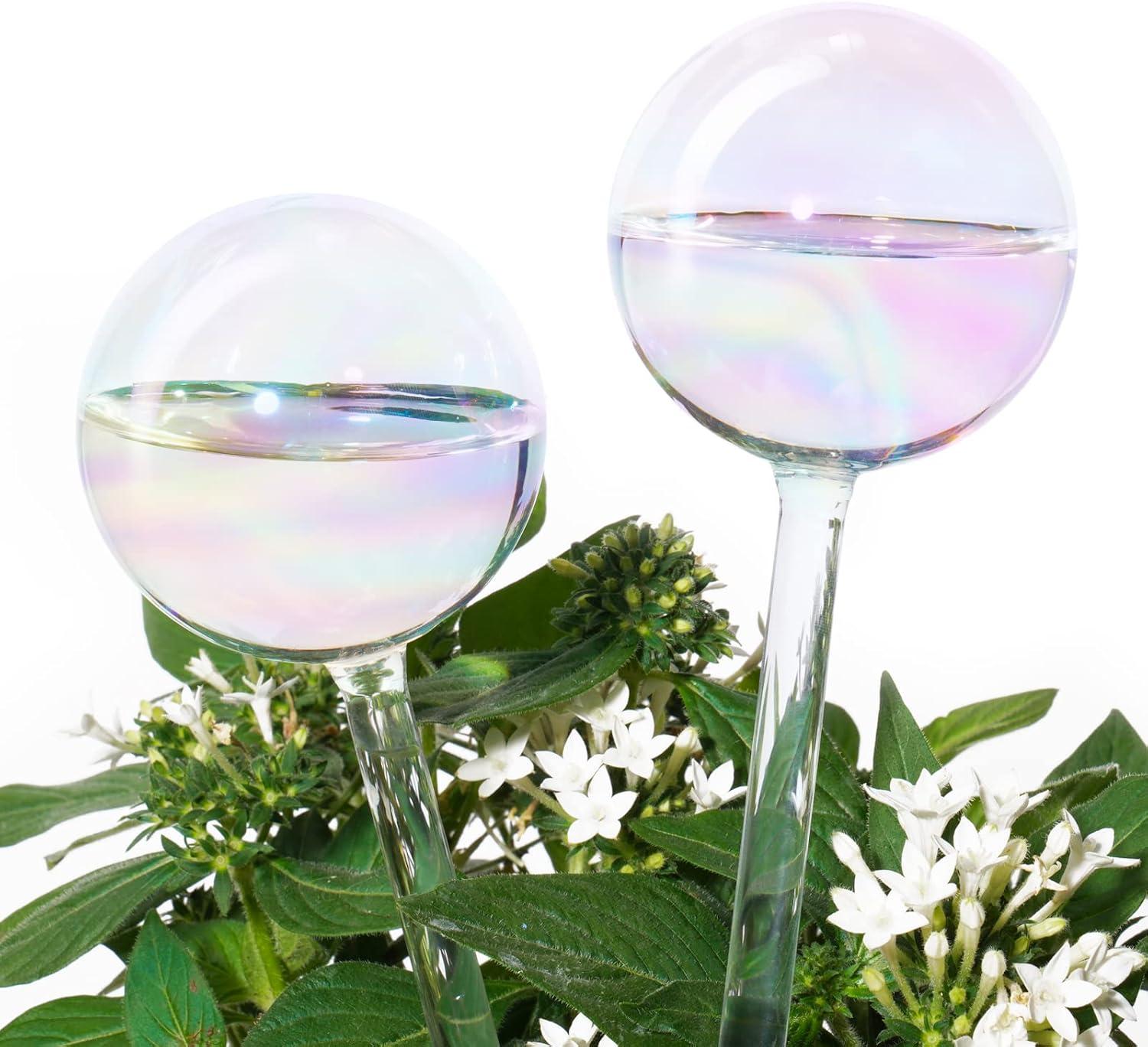 [2 PCS] Light Iridescent Clear Glass Self-Watering Bulbs System, Rainbow Gradient Color Automatic Plant Watering Globes