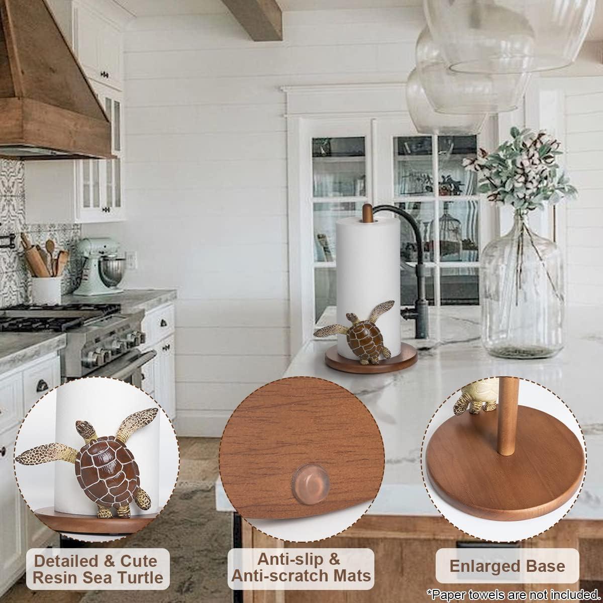 Turtle Paper Towel Holder - Decorative Paper Towel Holders Wooden Cute Decor Sea Turtle Gifts for Women Wood Kitchen Countertop Stand Unique Funny Animal Coastal Ocean Beach House Home Beachy