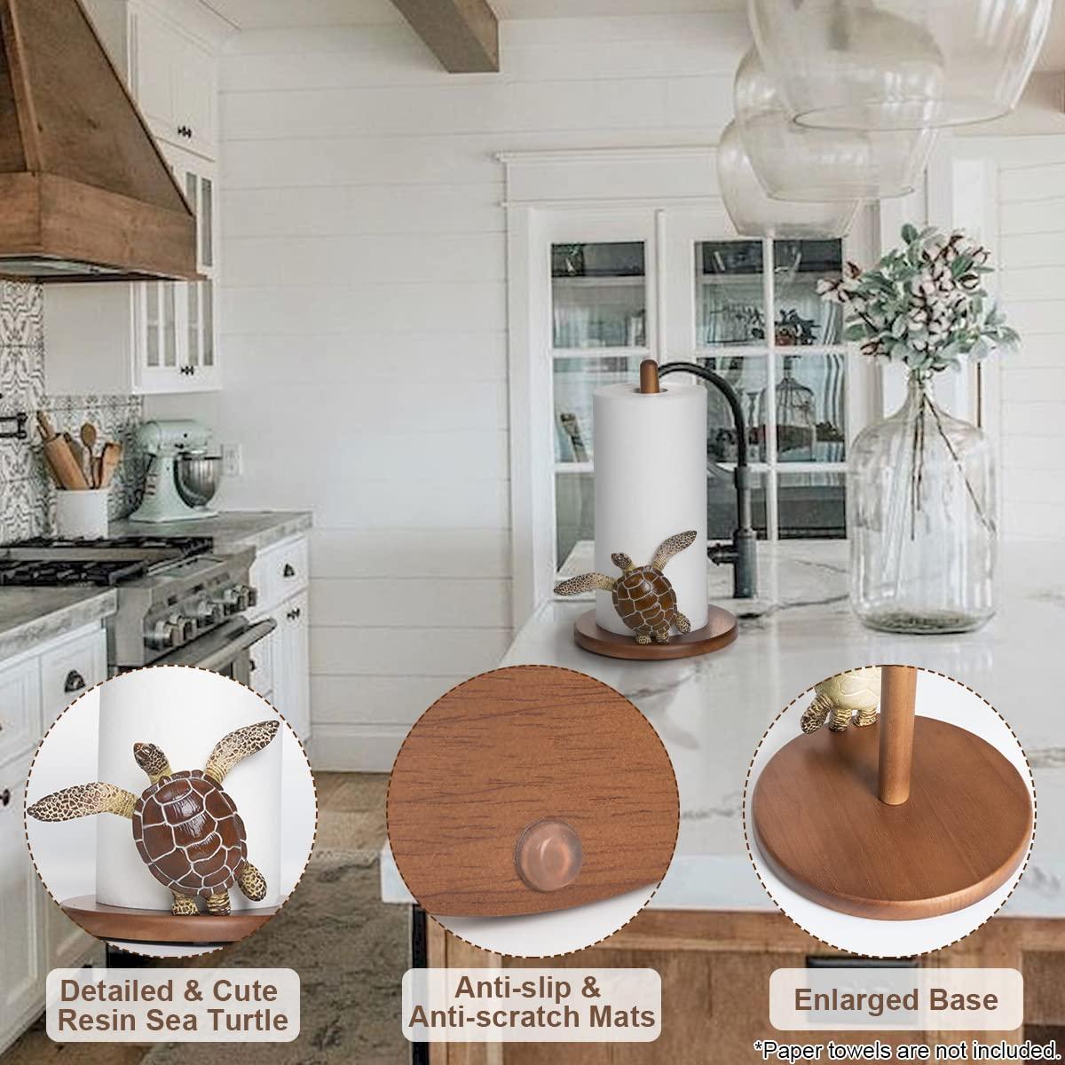 Turtle Paper Towel Holder - Decorative Paper Towel Holders Wooden Cute Decor Sea Turtle Gifts for Women Wood Kitchen Countertop Stand Unique Funny Animal Coastal Ocean Beach House Home Beachy