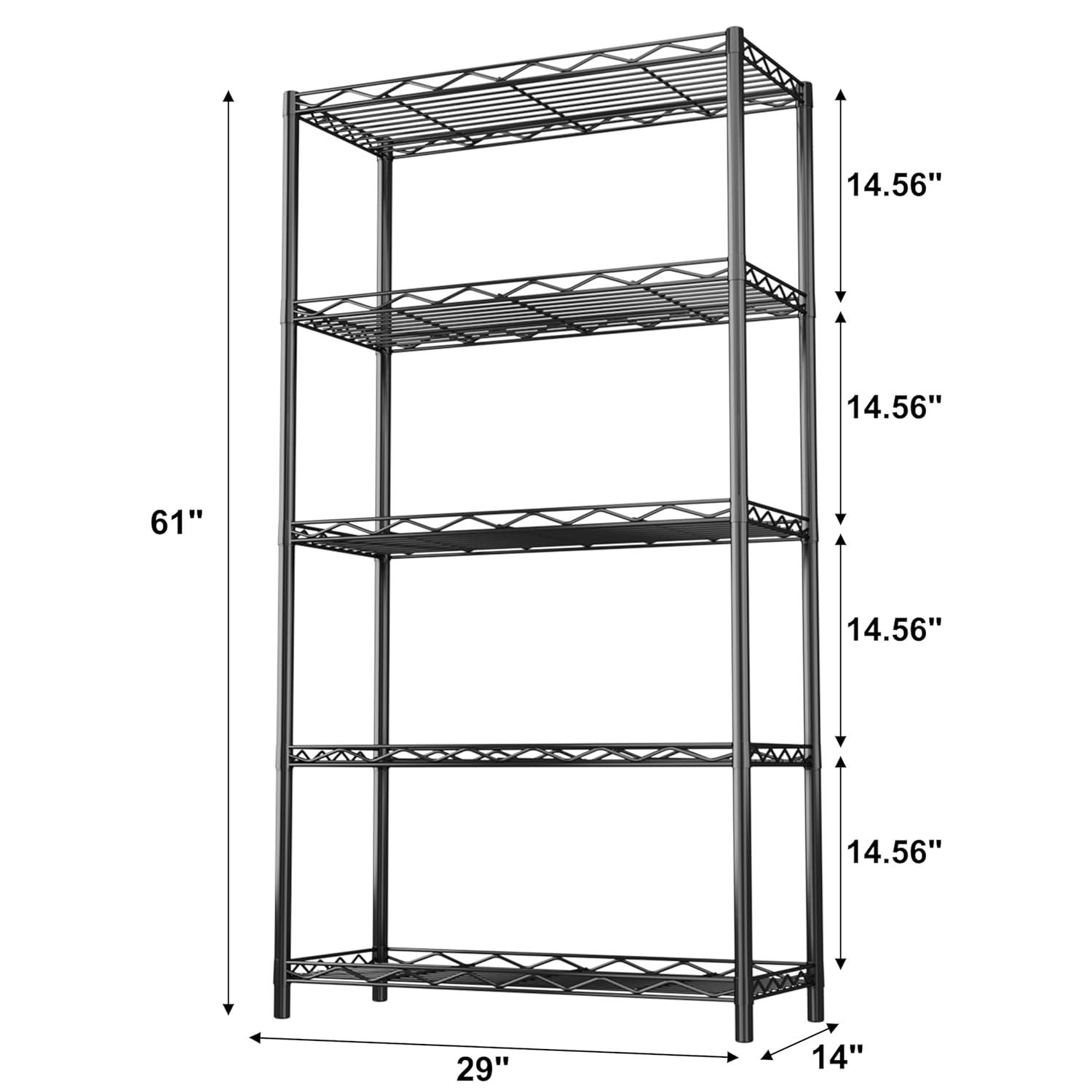 HOMEFORT 5-Tier Wire Shelving 5 Shelves Unit Metal Storage Rack Durable Organizer Perfect for Pantry Closet Kitchen Laundry Organization in Black,21”Wx14”Dx61”H