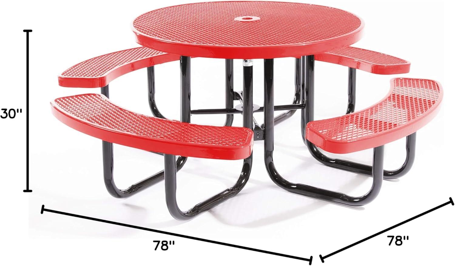 46" Round Red Expanded Metal Picnic Table with Black Frame